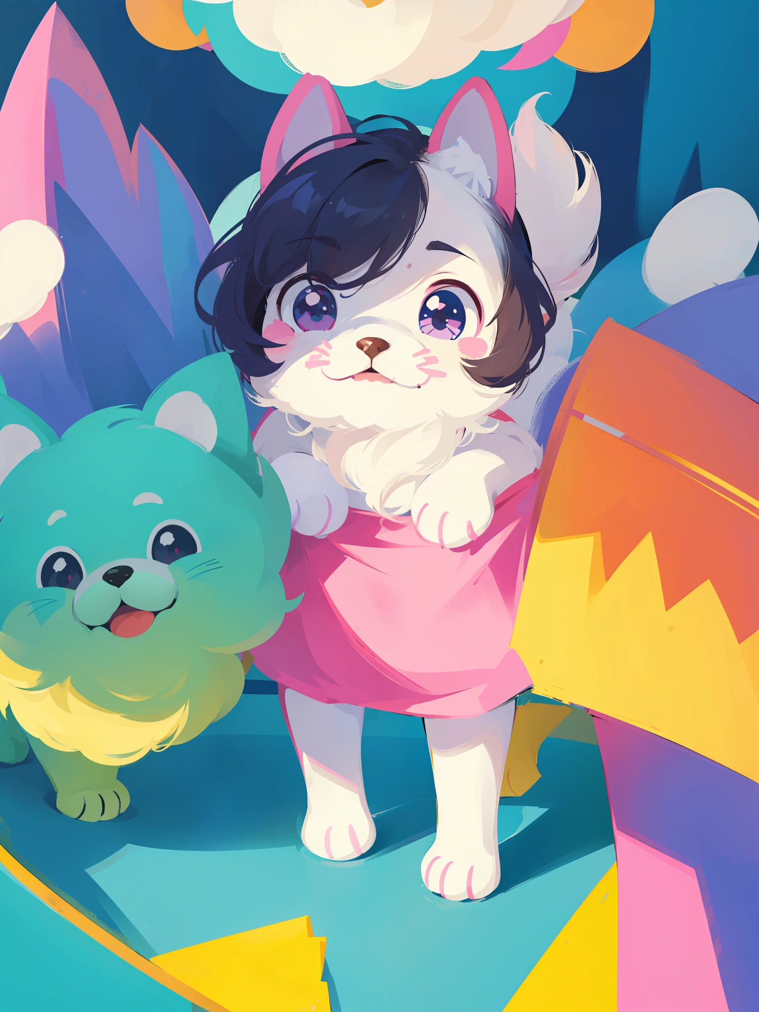 a close up of a cartoon dog with different expressions on it, cute colorful adorable, kawaii cute dog, cartoonish cute, cute features, soft cute colors, 中 元 节, けもの, pastel colors only, cute art style, cute dog, ( colorful ), aww, unused sticker sheet, [ floating ]!!, cute cartoon