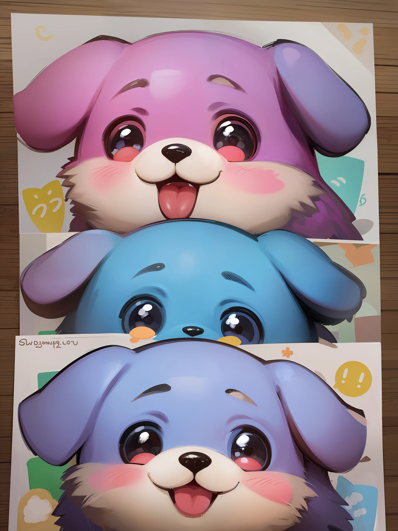 a close up of a cartoon dog with different expressions on it, cute colorful adorable, kawaii cute dog, cartoonish cute, cute features, soft cute colors, 中 元 节, けもの, pastel colors only, cute art style, cute dog, ( colorful ), aww, unused sticker sheet, [ floating ]!!, cute cartoon