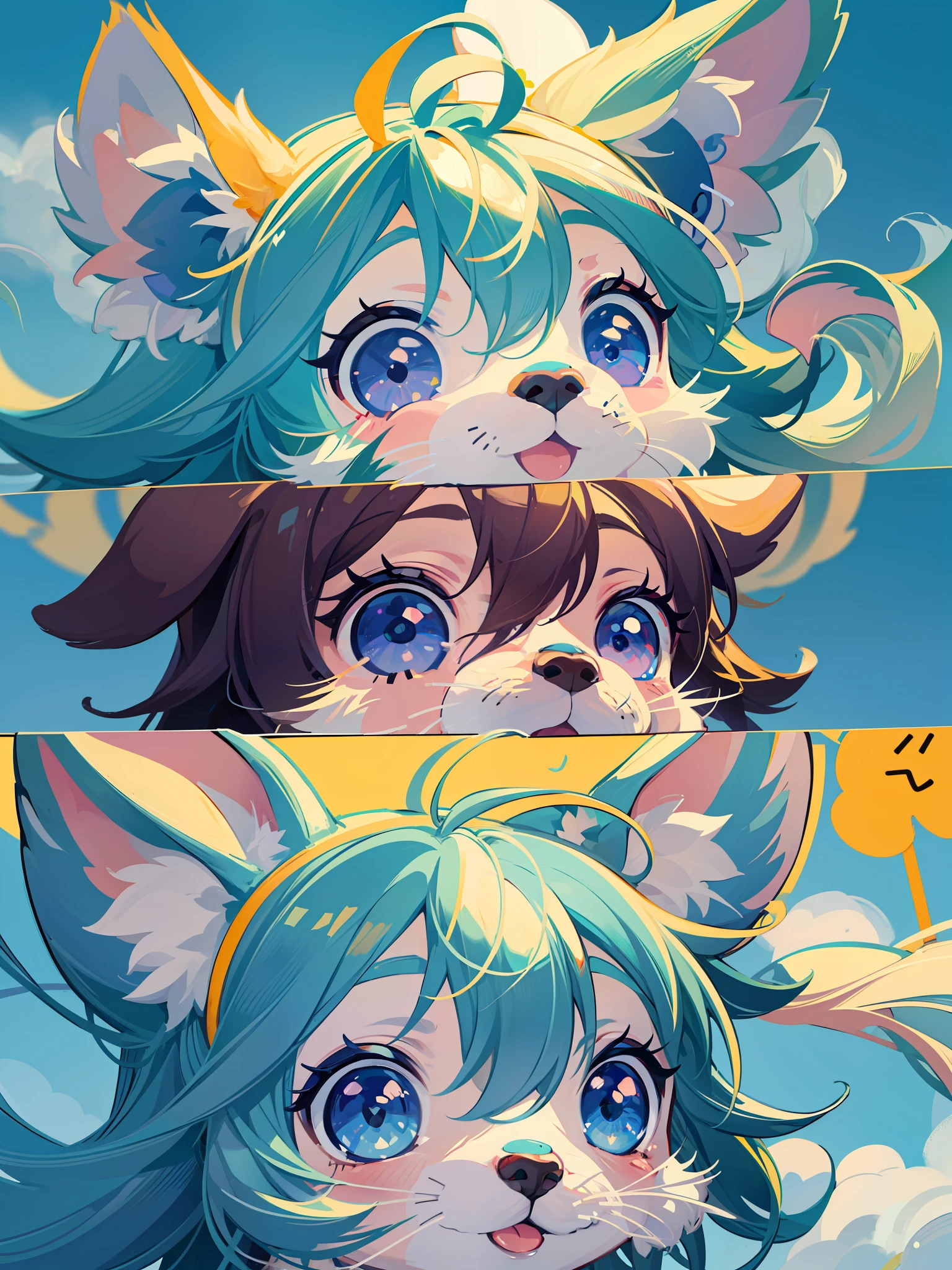 a close up of a cartoon dog with different expressions on it, cute colorful adorable, kawaii cute dog, cartoonish cute, cute features, soft cute colors, 中 元 节, けもの, pastel colors only, cute art style, cute dog, ( colorful ), aww, unused sticker sheet, [ floating ]!!, cute cartoon