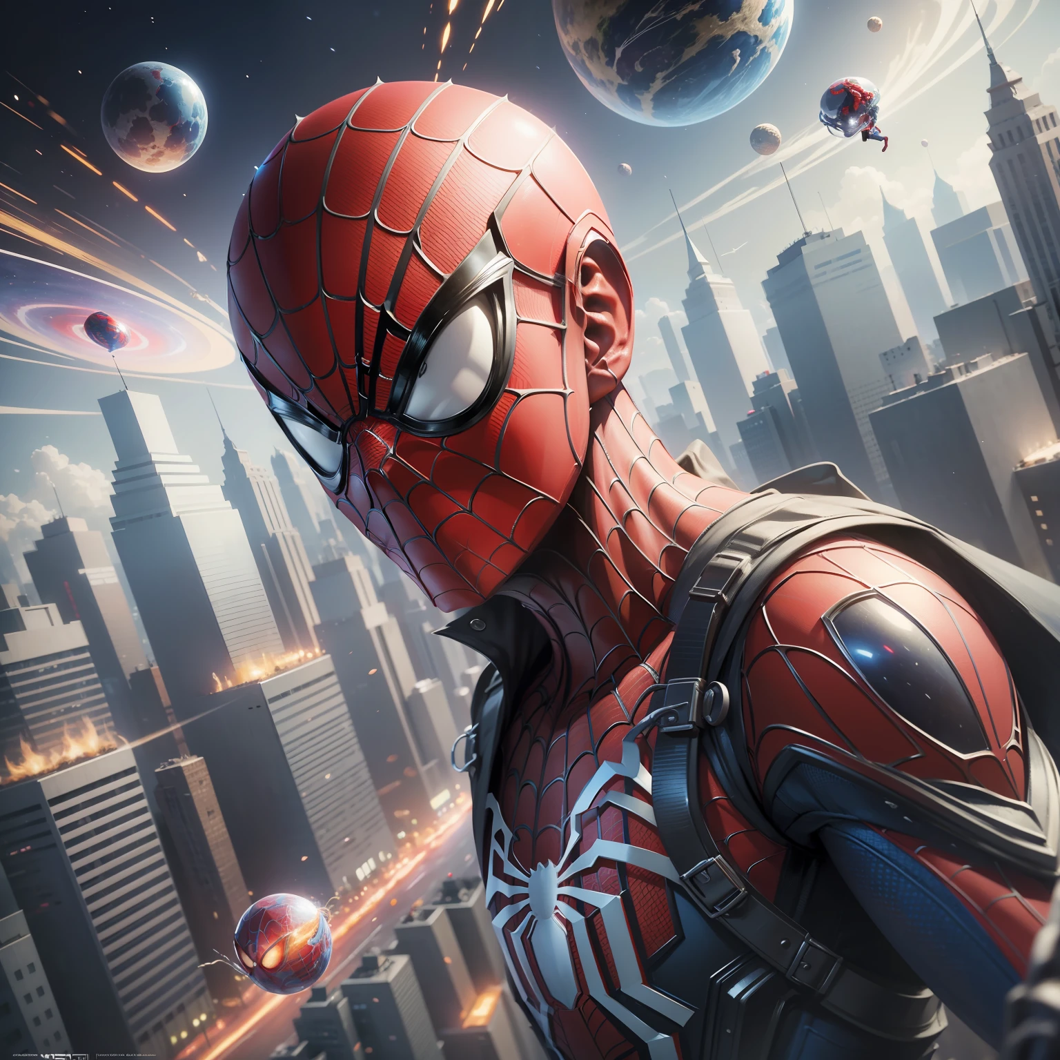 highly detailed Spider-Man, Spider-Man, Spider-Man, movie full shot, HQ 4k wallpaper, surreal, PS5 movie screenshot, portrait shooting, Marvel, [ 4 Kism ], Romantic 8k, Art Vision, Hyperspace, Space Suit