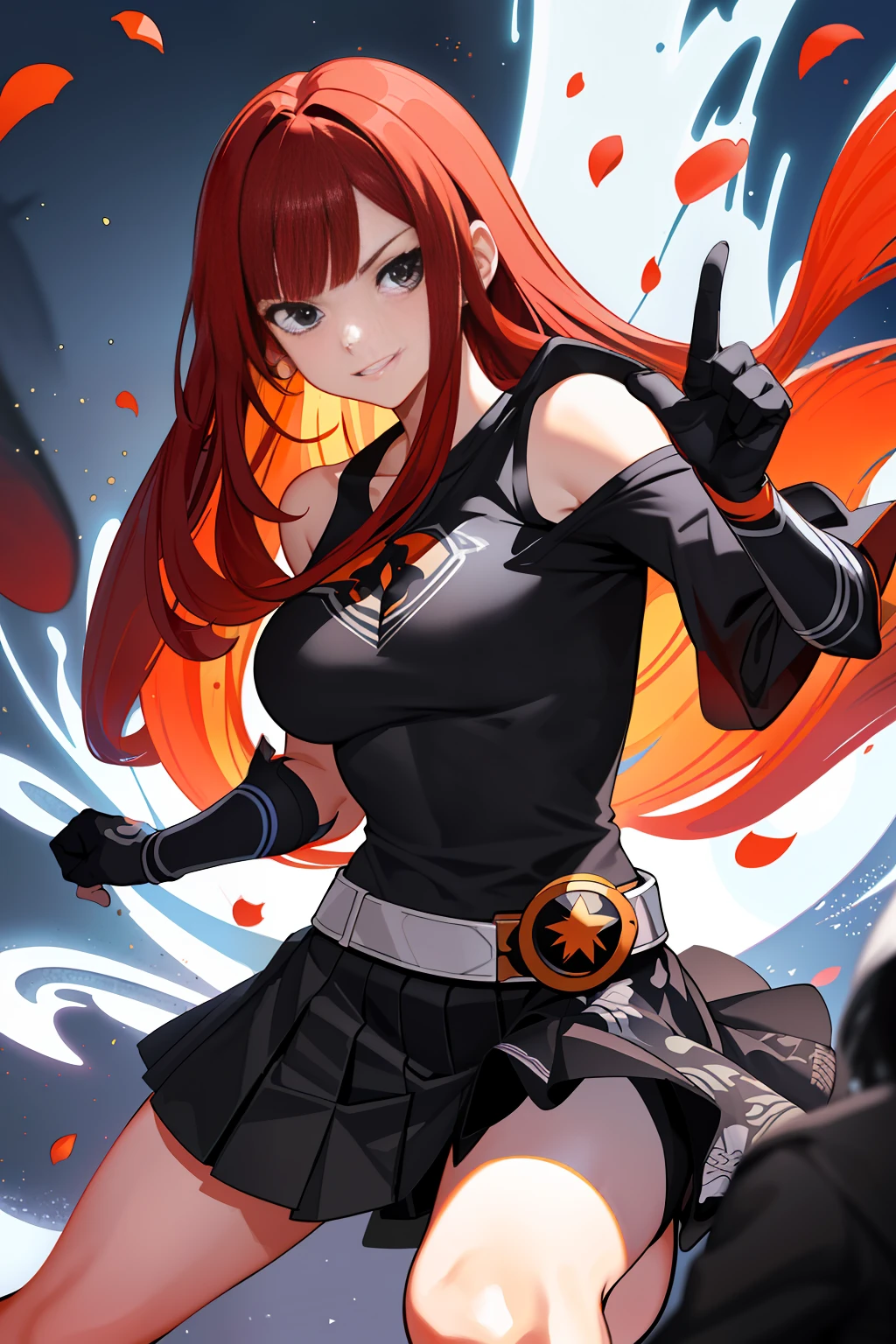 :: Joe Madureira Style:: Beautiful woman perfect and detailed and beautiful smiling with 6 year old boy hugging her with school clothes red hair, super detailed, ultra detailed anime style, clothes with tatoon drawings, in various full-body attack poses and with immersive effects, hover effect, graphite style background with vibrant colors "Ultra HDR" detailed and with focus effect, with fixed black all star converse sneakers (masterpiece: 1.2, best quality), (finely detailed beautiful eyes: 1.2),extremely detailed, depth of field,shot with canon eos,lens 135mm f1.8,portrait of [x]( )),long hair, straight and black,with a natural glow,(anime black eyes:1.4), (finely detailed eyes and detailed face:1.3),), (with ultra detailed black school skirt and fixed shape and color,  white t-shirt with tatoom print with fixed format Mandarin letters,ultra detailed:1.3), (beautiful and clear background:1.2), ultra-detailed, Best Shadow:1.1),("" character demonstrating his super power in the fist"")((depth of field and blur)), ((watercolor)), large breasts, bare shoulders, flowers and petals, bbela conceptual illustration , (white background:0.5), (illustration :1.1), (extremely thin and beautiful:  1.1), (perfect details: 1.1) graffiti style background, freedom, soul, digital illustration, perfect anatomy, centered, approaching perfection, dynamic, highly detailed, watercolor painting, artstation, concept art, smooth, sharp focus, illustration,, villain man, wearing a super detailed black jacket, black gloves, power in right hand, black converse sneakers, black long hair, destructive power in your control,  Ruined scenery with smoke and fires