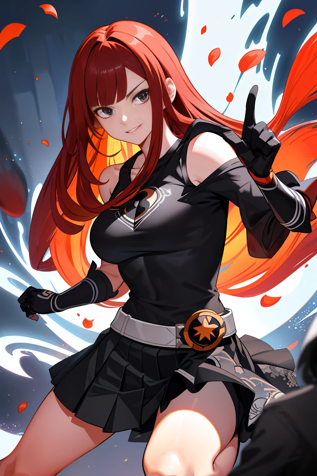 :: Joe Madureira Style:: Beautiful woman perfect and detailed and beautiful smiling with 6 year old boy hugging her with school clothes red hair, super detailed, ultra detailed anime style, clothes with tatoon drawings, in various full-body attack poses and with immersive effects, hover effect, graphite style background with vibrant colors "Ultra HDR" detailed and with focus effect, with fixed black all star converse sneakers (masterpiece: 1.2, best quality), (finely detailed beautiful eyes: 1.2),extremely detailed, depth of field,shot with canon eos,lens 135mm f1.8,portrait of [x]( )),long hair, straight and black,with a natural glow,(anime black eyes:1.4), (finely detailed eyes and detailed face:1.3),), (with ultra detailed black school skirt and fixed shape and color,  white t-shirt with tatoom print with fixed format Mandarin letters,ultra detailed:1.3), (beautiful and clear background:1.2), ultra-detailed, Best Shadow:1.1),("" character demonstrating his super power in the fist"")((depth of field and blur)), ((watercolor)), large breasts, bare shoulders, flowers and petals, bbela conceptual illustration , (white background:0.5), (illustration :1.1), (extremely thin and beautiful:  1.1), (perfect details: 1.1) graffiti style background, freedom, soul, digital illustration, perfect anatomy, centered, approaching perfection, dynamic, highly detailed, watercolor painting, artstation, concept art, smooth, sharp focus, illustration,, villain man, wearing a super detailed black jacket, black gloves, power in right hand, black converse sneakers, black long hair, destructive power in your control,  Ruined scenery with smoke and fires