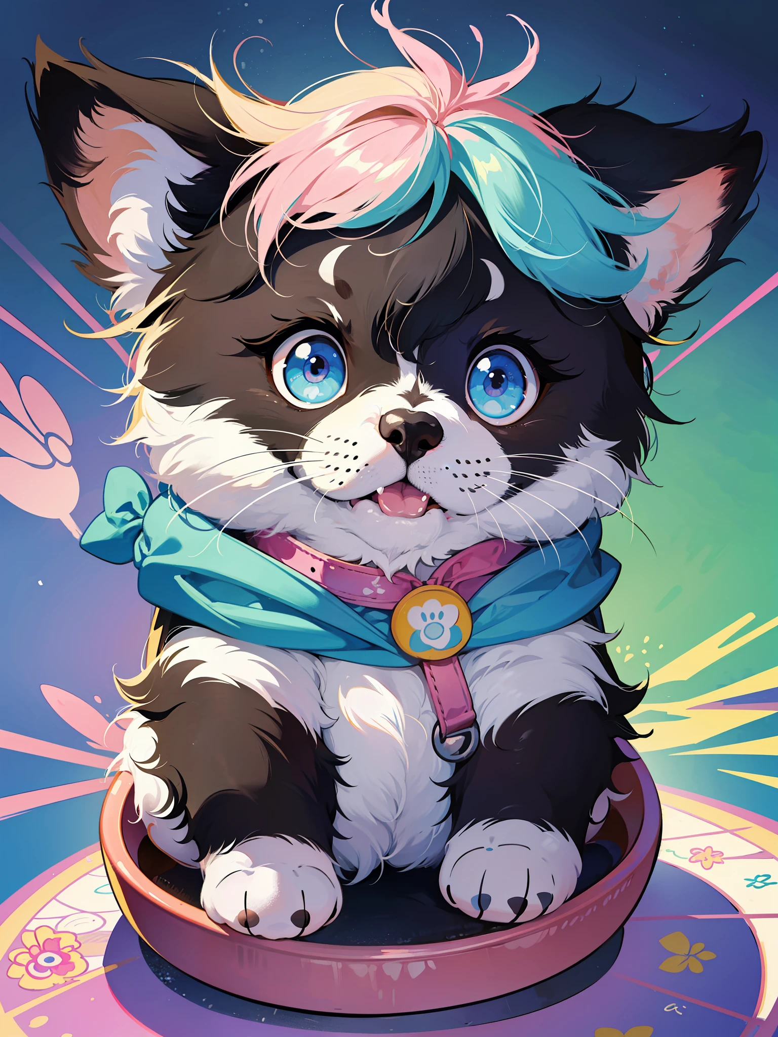 a close up of a cartoon dog with different expressions on it, cute colorful adorable, kawaii cute dog, cartoonish cute, cute features, soft cute colors, 中 元 节, けもの, pastel colors only, cute art style, cute dog, ( colorful ), aww, unused sticker sheet, [ floating ]!!, cute cartoon