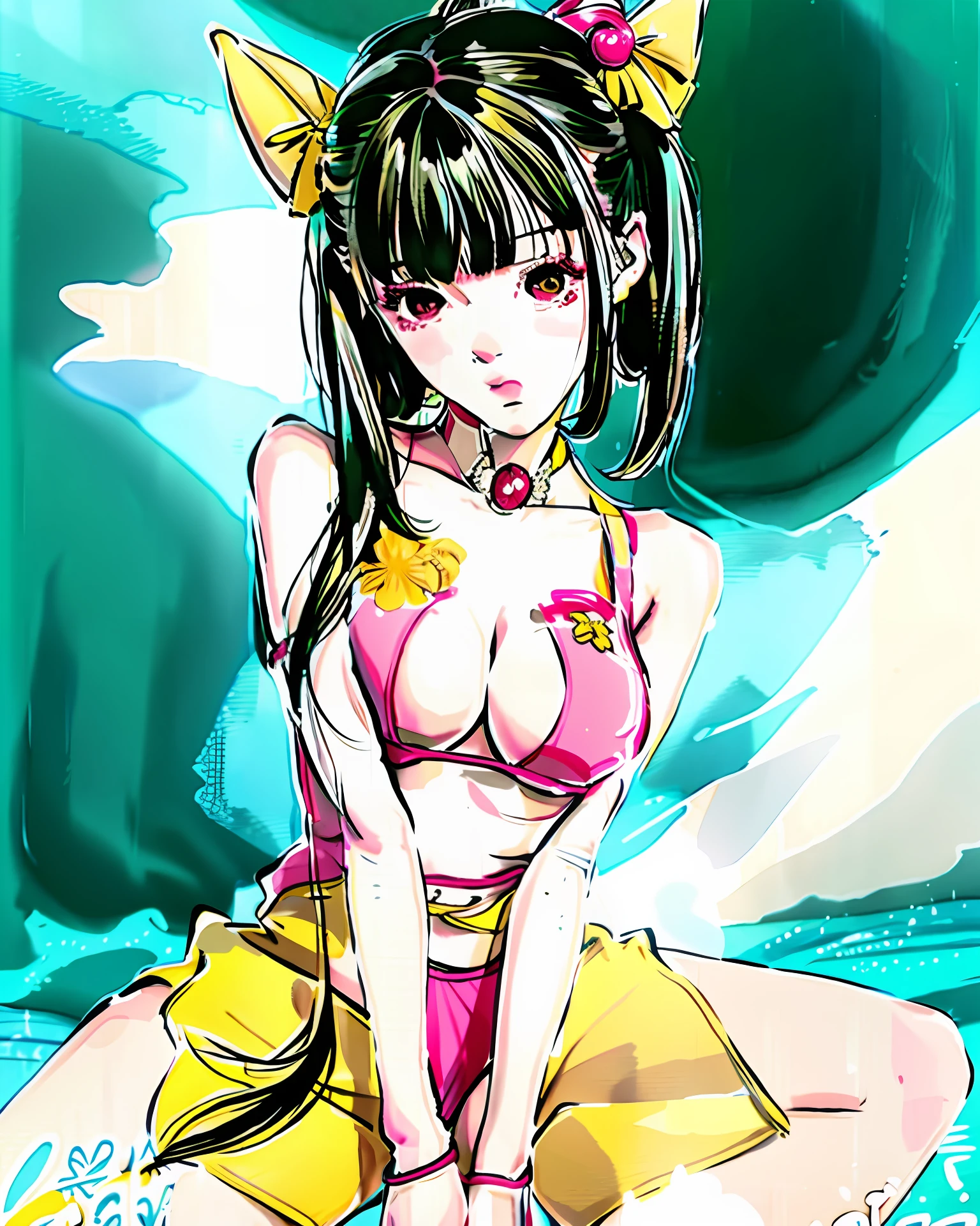 Mai Shiranui in yellow lingerie, ahegao