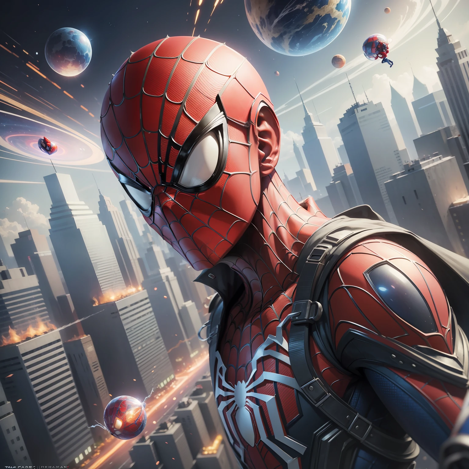 highly detailed Spider-Man, Spider-Man, Spider-Man, movie full shot, HQ 4k wallpaper, surreal, PS5 movie screenshot, portrait shooting, Marvel, [ 4 Kism ], Romantic 8k, Art Vision, Hyperspace, Space Suit