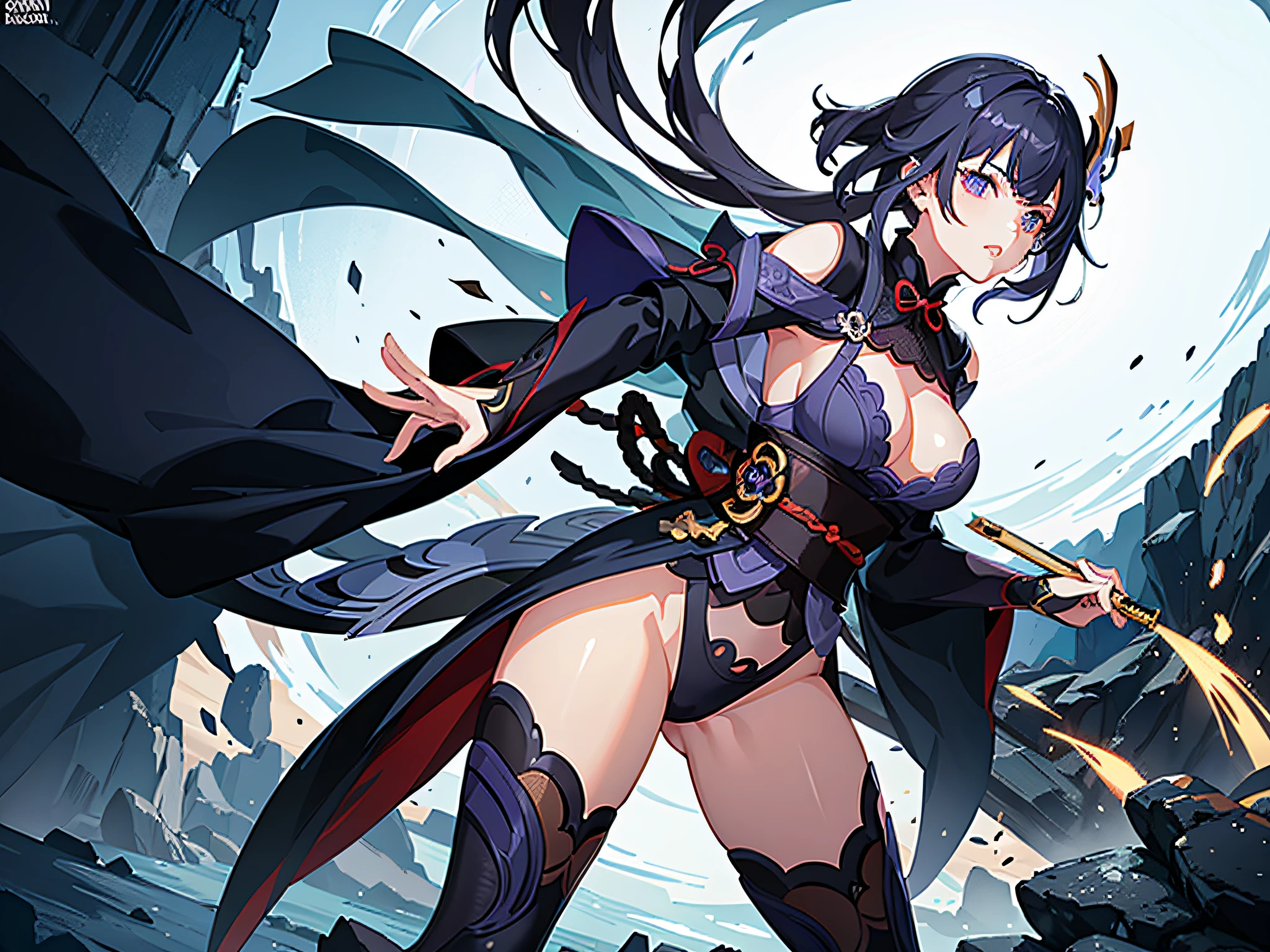 1girl, genshin impact, raiden shogun, full body, masterpiece, best illustration,