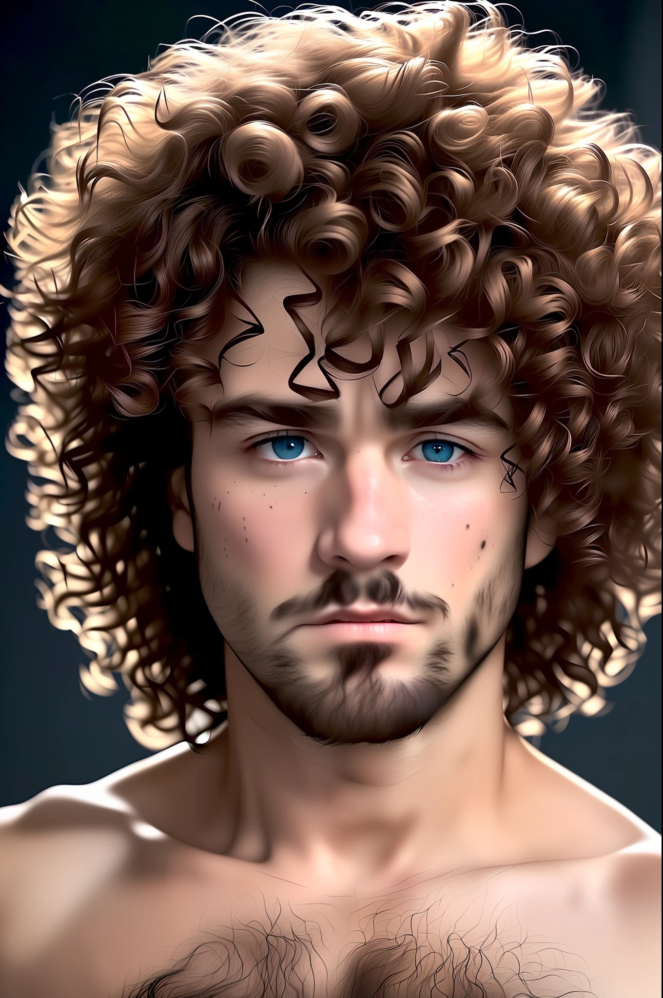 Male male, ugly curly voluminous hair, terrified face, Photo, realistic, 8k, 4k, curly hair damaged, horror, cinematic, wide eyes