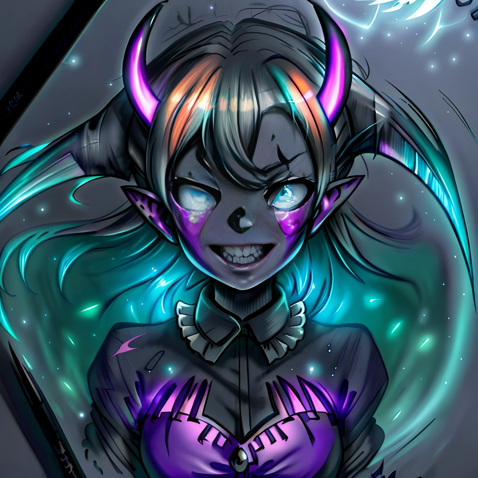 ((best quality)), ((masterpiece)), ((realistic)), full body portrait, {tanned skin}, {lillith}, 1girl, (((celestial))), deity, {devil horns}, {delicate and beautiful gothic ball gown}, {teifling goddess}, light particles, halo, looking at viewer, (bioluminescent:0.95) ocean, bioluminescent, piercing glare, celestial:evil bioluminescent eyes, vibrant, (((colourful))), color, (glowing, glow), (beautiful composition), cinematic lighting, intricate, (symmetrical:0.5), {fisheye lens}, ((angle from above)), (((fisheye lens))), (((corrupted celestial feathers falling in background))), {hair flowing majestically in the wind}, ((age 24)), ahegao, (((age 32 face))), ((slender delicate face)), ((hands frantically reaching toward viewer)),  (((psychotic:evil expression))):1.5, (((murderous plot))), (((maniacal laughter)))=0.6