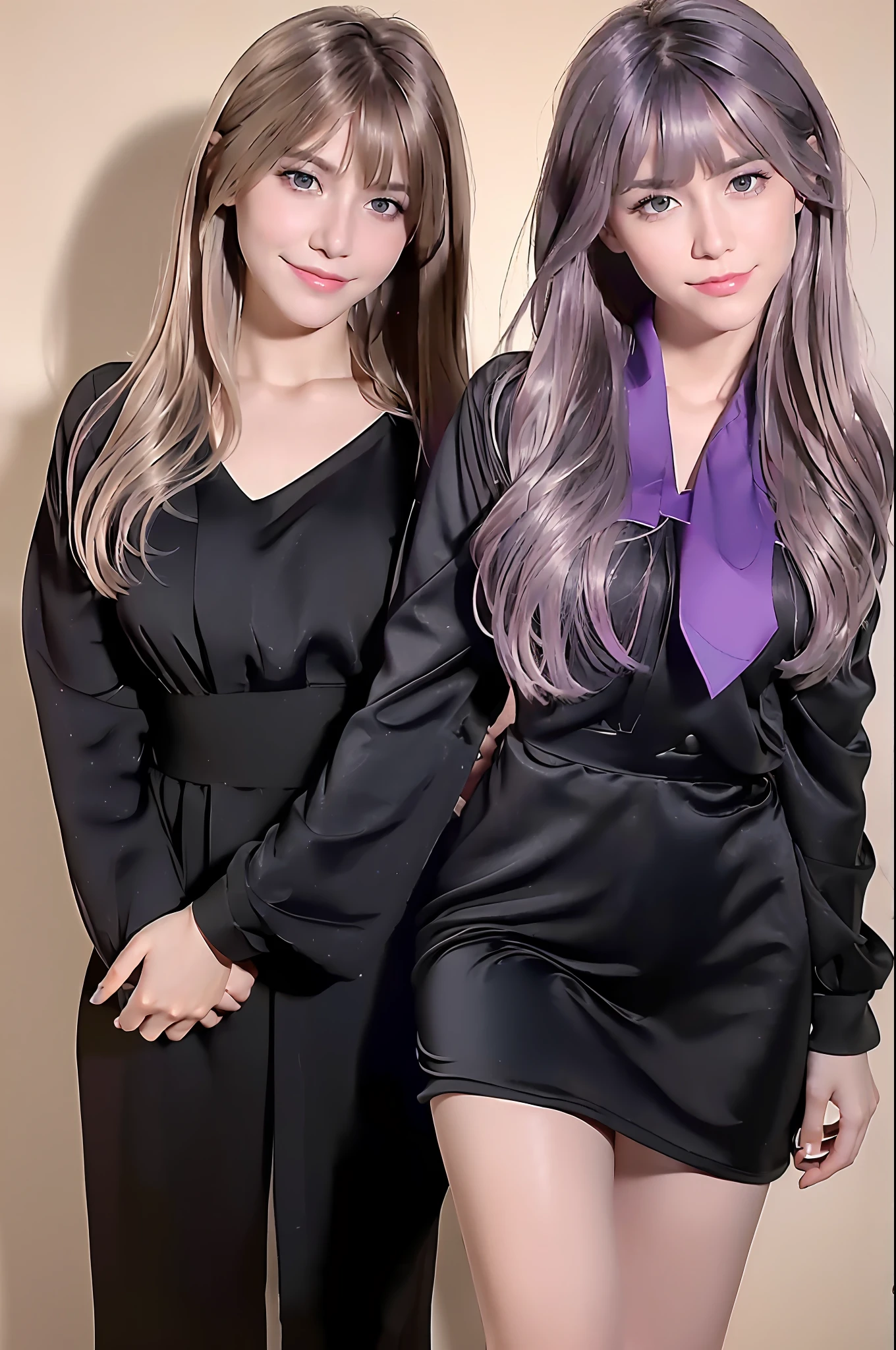 1girl,beautiful vintage color, instagram (photorealistic, high resolution:1.4), ((puffy eyes)), looking at viewer, , full body (8k, RAW photo, best quality, masterpiece:1.2), (realistic, photo-realistic:1.37),(sharp focus:1.2), professional lighting, photon mapping, radiosity, physically-based rendering, (pale skin:1.2),(small breasts:1.2), looking at viewer, (middle hair:1.5), portrait, purple eyes, (sliver hair:1.1),bangs, (simple background:1.4), solo, upper body, realistic,(masterpiece:1.4),(best quality:1.4),(shiny skin),fashi-girl,makeup,smile(skinny,closed mouth,shy :1.3) ,(standing,black Stewardess uniform,Necromancer:1.1),medium bust,sexy pose ,