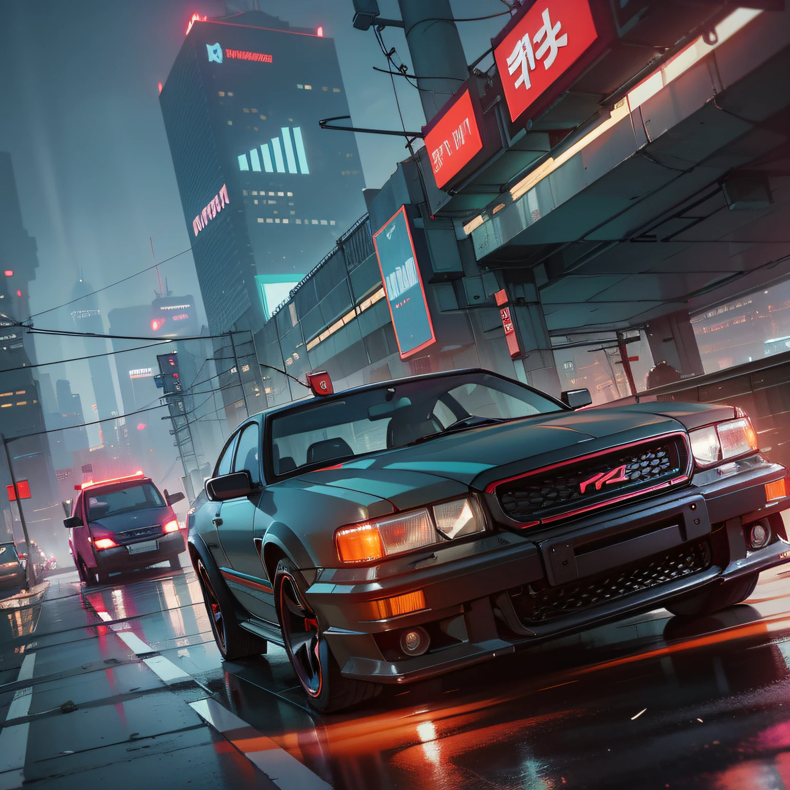 Behind city background, cyberpunk style, night, strong contrast, no other debris around, car running on the road at high speed, the environment is dark night, black sky, a car, there is a car driving on city street, cyberpunk street, cyberpunk night street, cyberpunk art style, cyberpunk city street background, cyberpunk city street, decorative arts beyond anime aesthetics, cyberpunk atmosphere, surreal cyberpunk style, cyberpunk street at night, cyberpunk illustrations, cyberpunk theme art, in Cyberpunk City, Cyberpunk Car, Cyberpunk Street at night, strong light intensity contrast, lights with streamer flashing, 8k octane 3d rendering, Daniel Maidman octane rendering, octane CGsociety, 3 d octane rendering concept art, realistic rendering in octane, 8k octane detailed rendering, 8k octane rendering, gorgeous 3d rendering, stylized 3d rendering, 8k high detail concept art --auto --s2