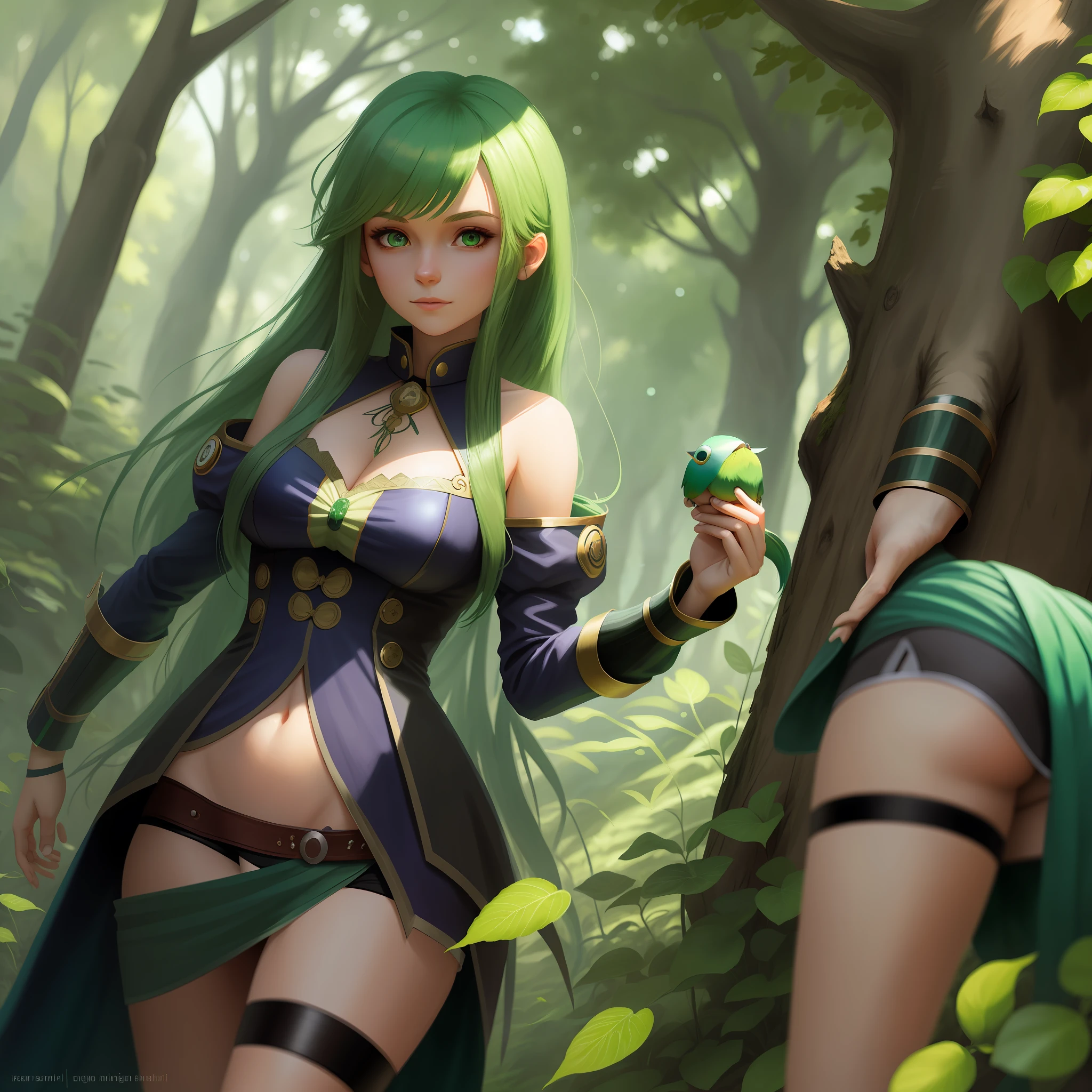 character design, magician girl, character design, 1female,nature, greenhair