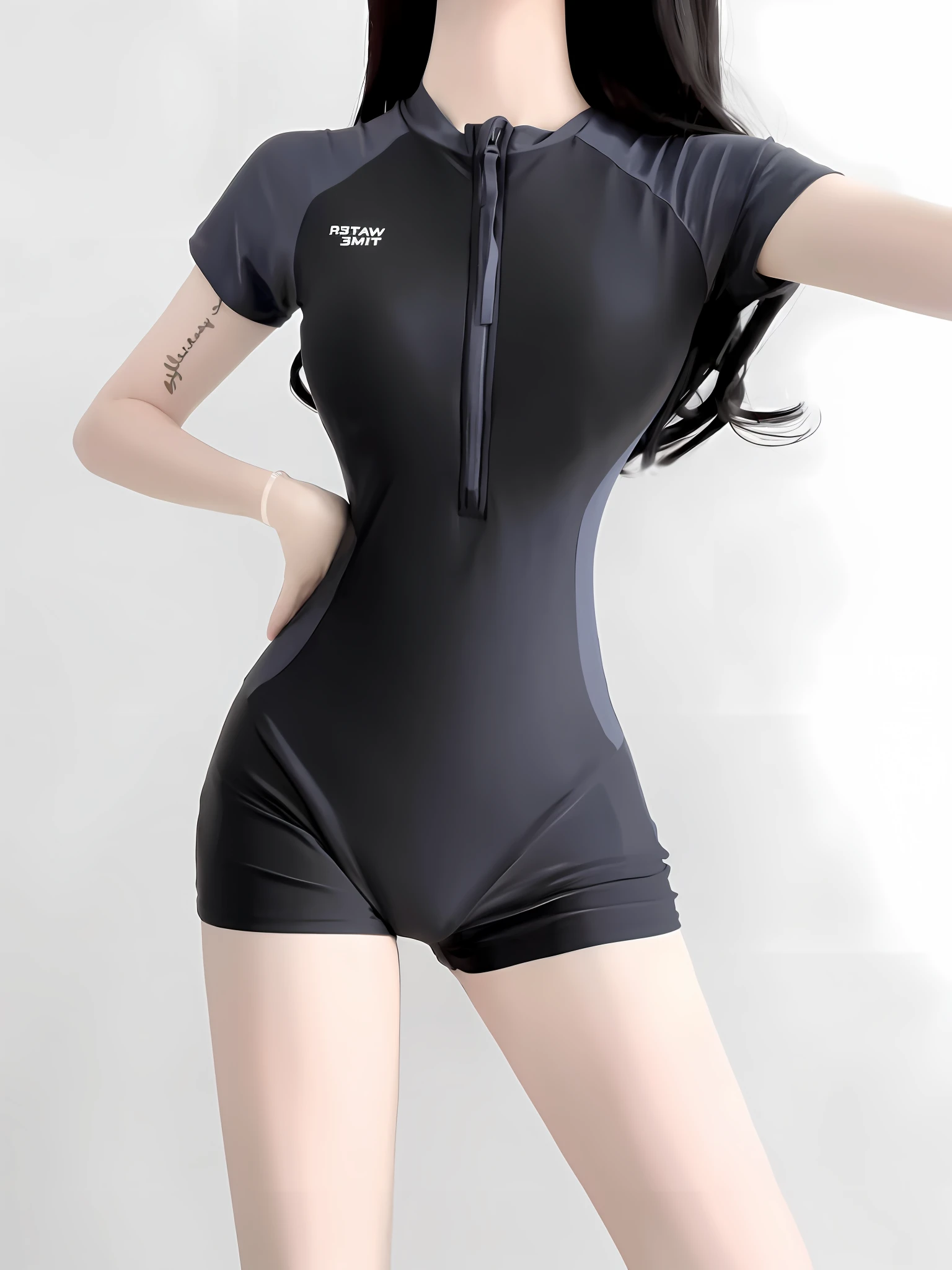 a close up of a woman in a wetsuit posing for a picture, is wearing a swimsuit, cute girl wearing tank suit, high level body suit, swimsuit, closed swimsuit, black swimsuit, bodysuit, 2 0 2 0 fashion, wearing leotard, thin bodysuit, wet swimsuit, skintight black bodysuit, 2 techwear women, skintight suits