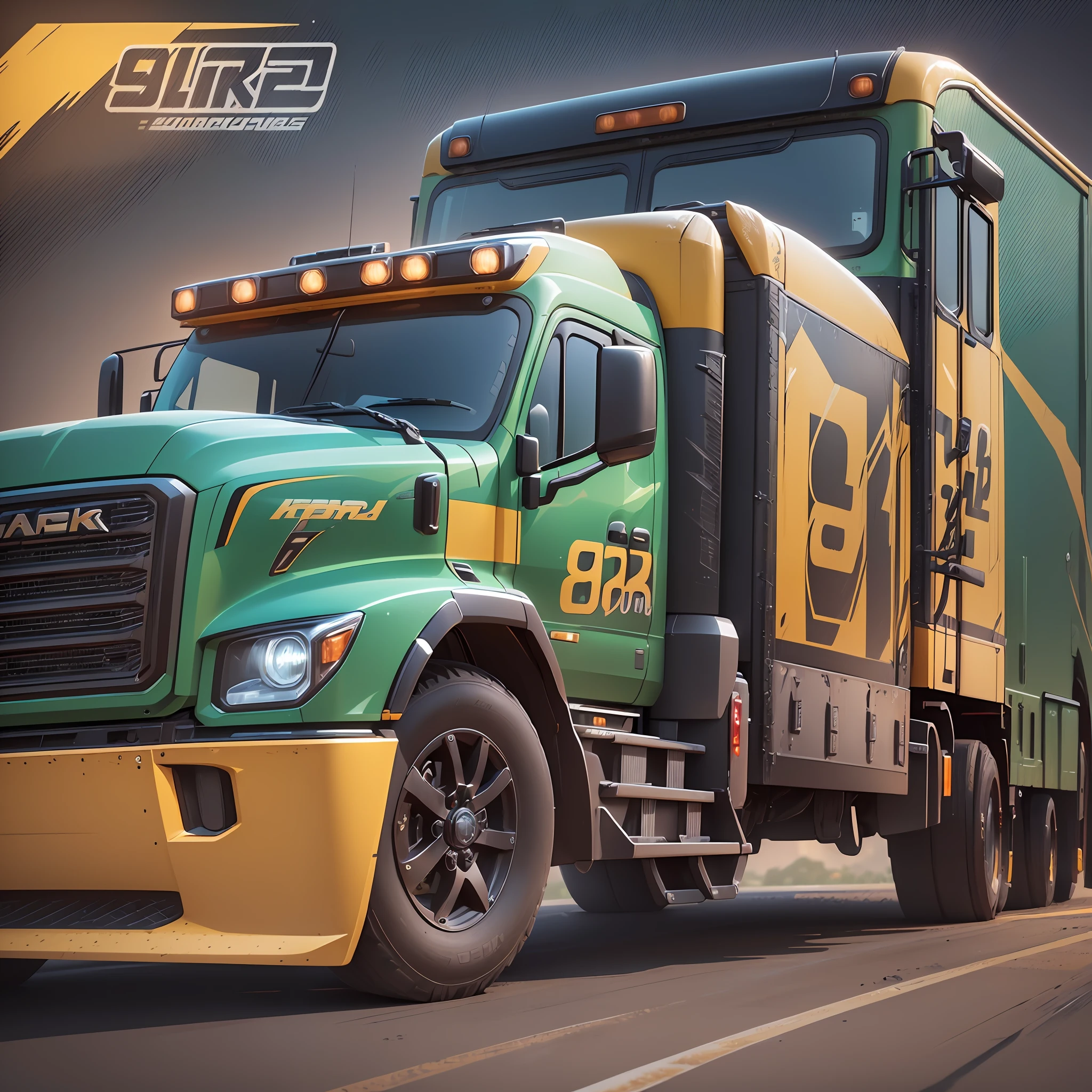 There is a logo of painting company, truck with gradient of yellow and black colors, side truck, amazing graphics, vehicle illustration, artistic rendering, realistic paint work, vanara, stylized digital illustration, ( ( ( ( Truck truck with transformers style, 3D icon for mobile game, stunning detailed art style, stunning digital illustration, highly detailed digital painting, stylized digital art, 9k, 9k --auto --s2