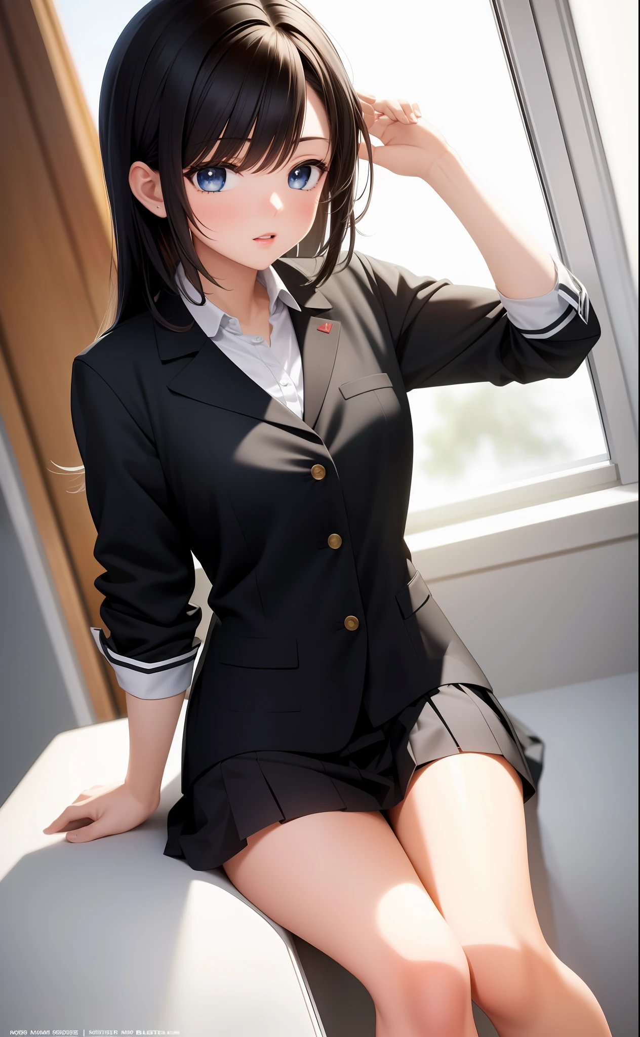 4K, masterpiece, best quality, anime, illustration, black hair straight, 1girl, watch viewer, big, high school student, uniform, three-dimensional