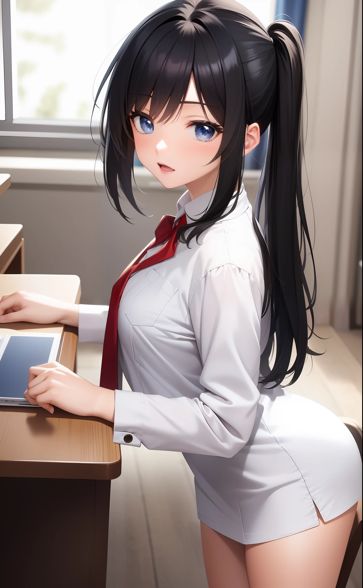 4K, masterpiece, best quality, anime, illustration, black hair straight, 1girl, watch viewer, big, high school student, uniform, three-dimensional