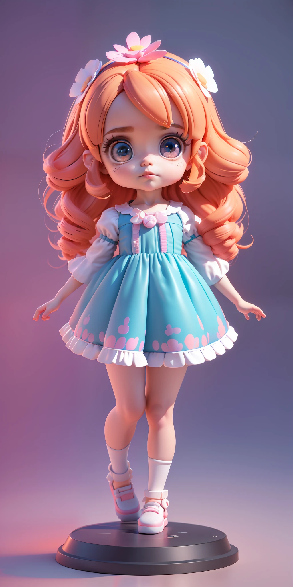 Detailed plastic material, best quality, (very detailed model), (best quality), octane rendering, ray tracing, very detailed, 3D toys, exaggerated huge hair, little girl (full body)( 3D hair, cute hair accessories, ((child)), beautiful eyes, cute big eyes, cute face, chibi, c4d, Octane rendering, Blender, high definition, full body, -6