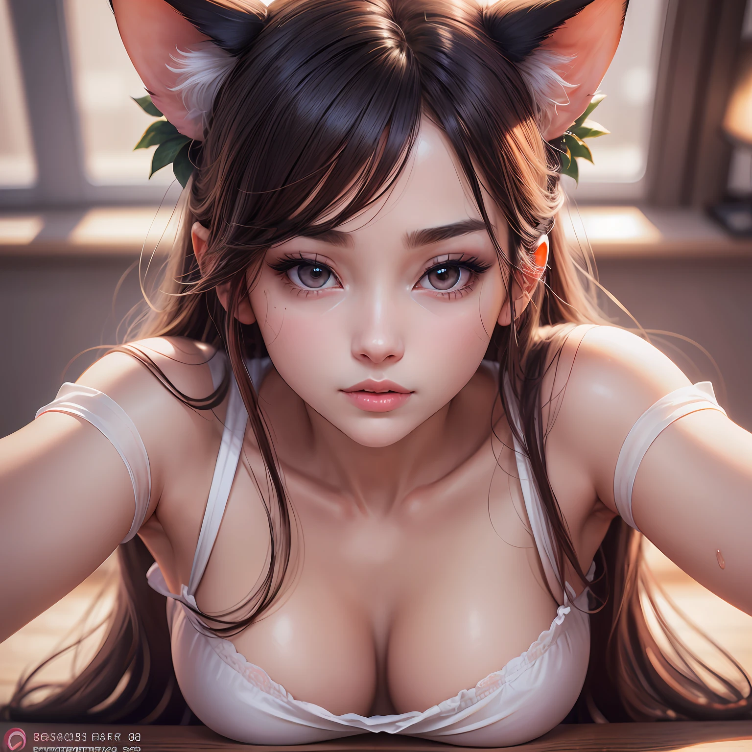 masterpiece, bset quality, realistic, one girl, two views, butt view and front view, (PureErosFace_V1: 0.7), (8k, best quality), looking viewer, ultra-thin translucent tight wet gauze, fashion trendy beautiful attractive woman, tender and beautiful korean woman, exquisite and sexy collarbone, attractive oval face, double eyelids, Smart peach blossom eyes, pink lips, small nose, bare shoulders, concentrated face, face close-up, ultra high definition, ultra detail, full body photo, ultra-thin light transmission, cat ears --auto --s2