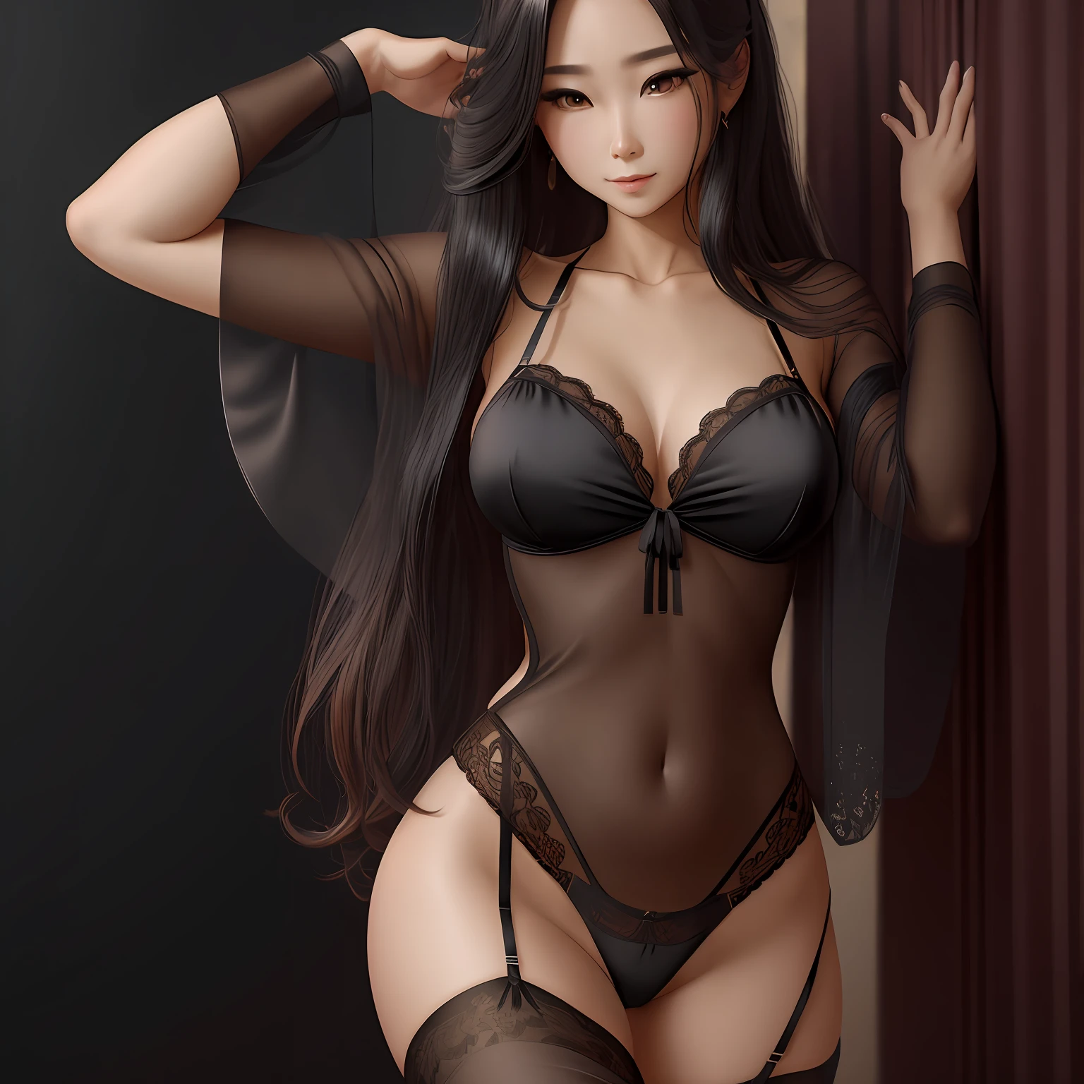 Teacher, erotic lingerie, black silk, 4K, long hair, beautifully rendered, --auto --s2
