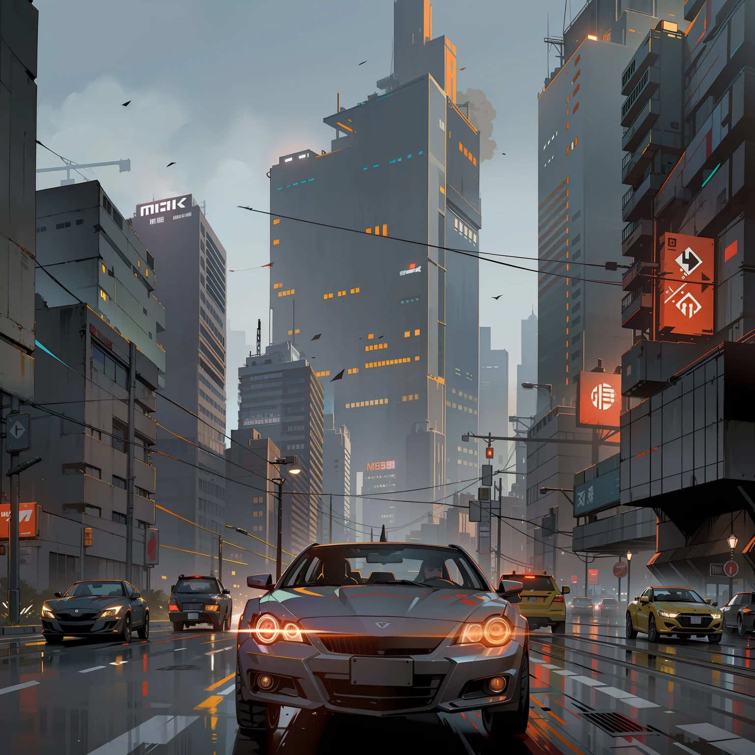 Behind the city background, cyberpunk style, night, strong contrast, no other debris around, car running at high speed on the highway, the environment is night, black sky, a car --auto --s2