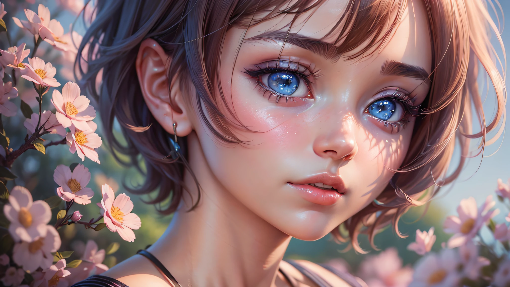 a close up of a woman with a short hair and blue eyes, stunning anime face portrait, anime realism style, smooth anime cg art, detailed portrait of anime girl, realistic anime artstyle, realistic anime 3 d style, kawaii realistic portrait, realistic anime art style, portrait anime girl, beautiful anime portrait, photorealistic anime girl render, 3 d anime realistic --auto --s2