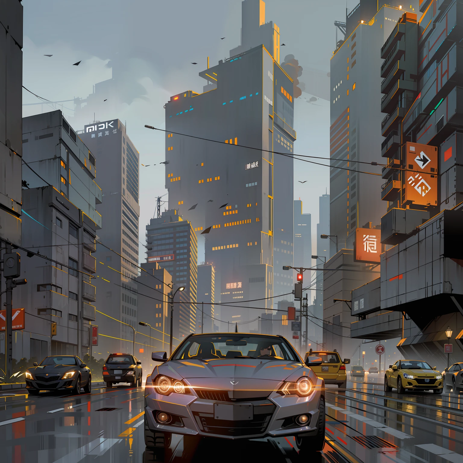 Behind the city background, cyberpunk style, night, strong contrast, no other debris around, car running at high speed on the highway, the environment is night, black sky, a car --auto --s2