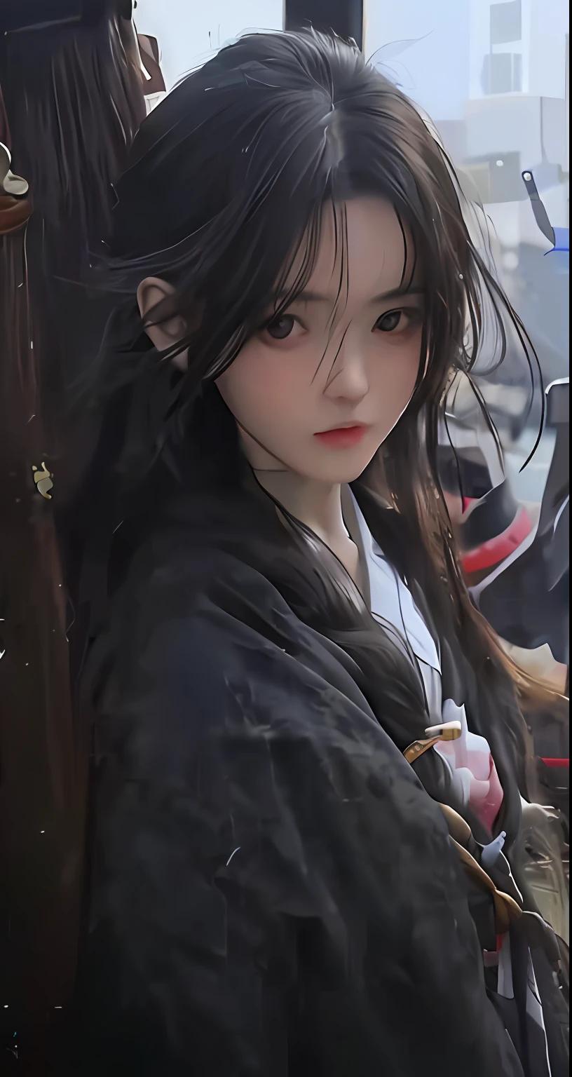 anime girl with long black hair and a black cloak, artwork in the style of guweiz, beautiful character painting, beautiful anime portrait, guweiz, anime girl with long hair, detailed portrait of anime girl, stunning anime face portrait, young anime girl, portrait of an anime girl, realistic young anime girl, by Yang J, close up of a young anime girl