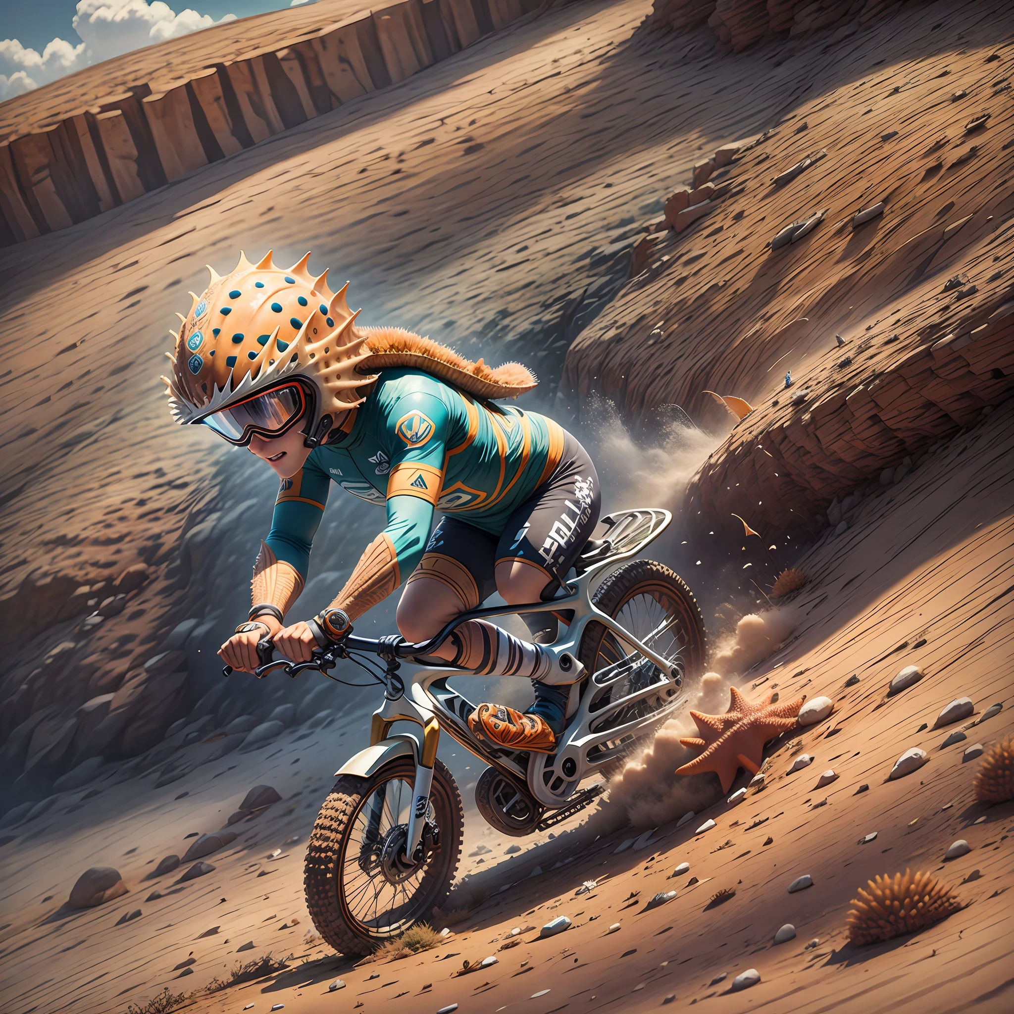 image of a bald starfish, riding a mountain bike logo