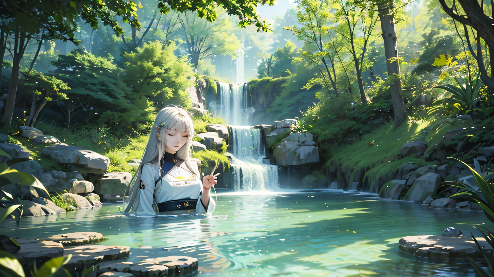 (best quality, masterpiece),peace girl,peaceful atmosphere, tranquility, serenity, quietness, calmness, relaxing, soothing, gentle, composure, contentment, satisfaction, happiness.