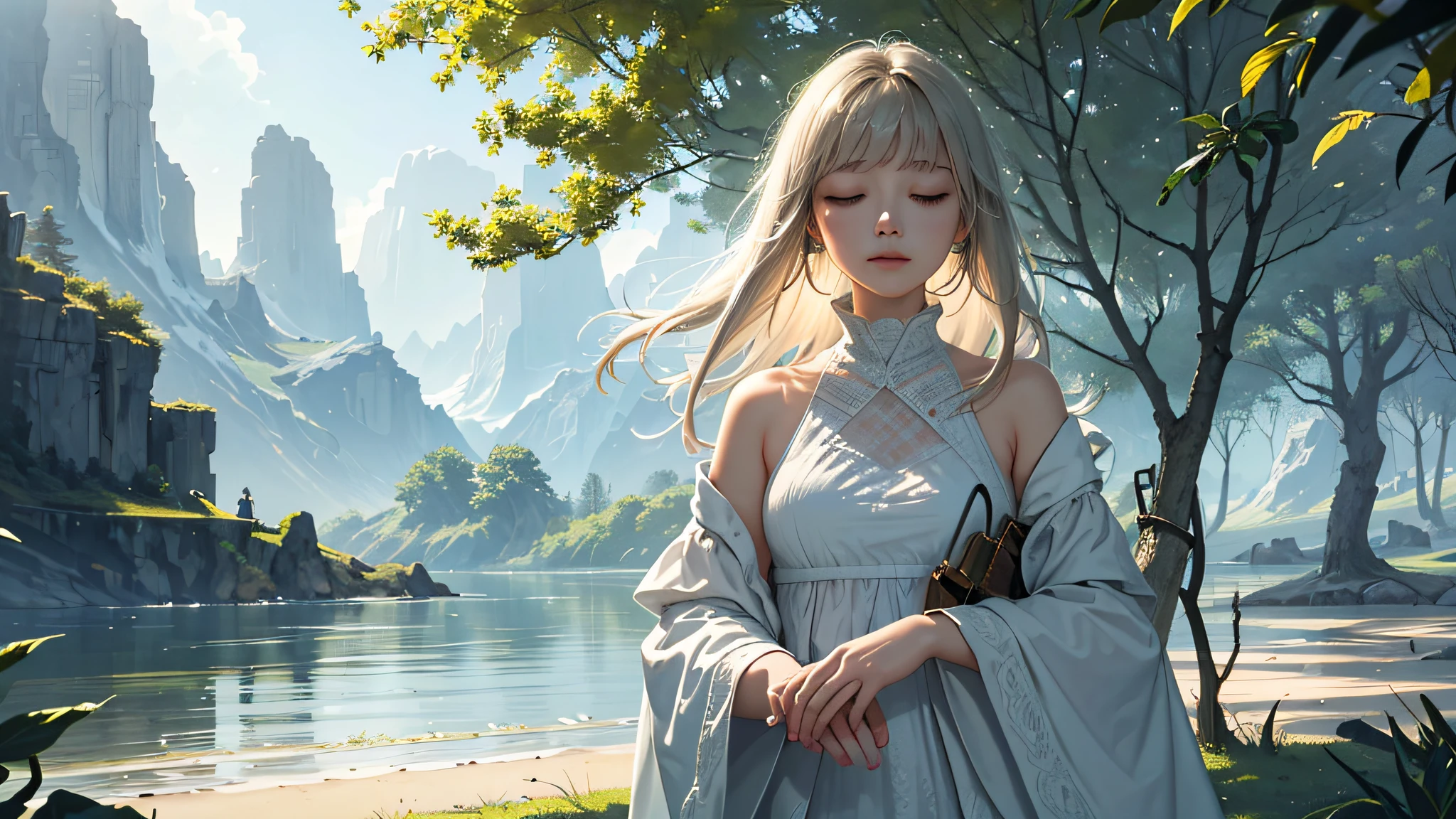 (best quality, masterpiece),peace girl,peaceful atmosphere, tranquility, serenity, quietness, calmness, relaxing, soothing, gentle, composure, contentment, satisfaction, happiness.