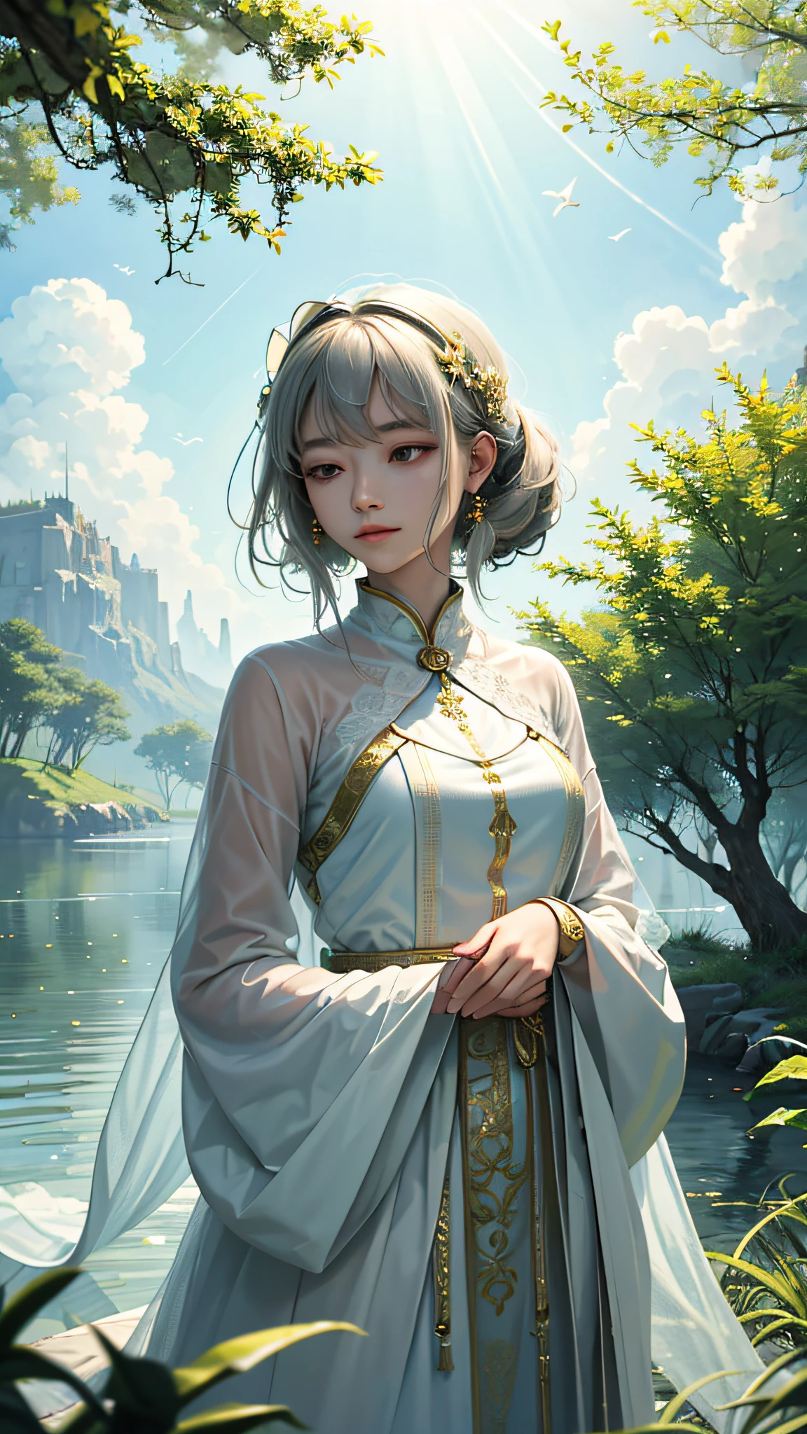 (best quality, masterpiece),peace girl,peaceful atmosphere, tranquility, serenity, quietness, calmness, relaxing, soothing, gentle, composure, contentment, satisfaction, happiness.