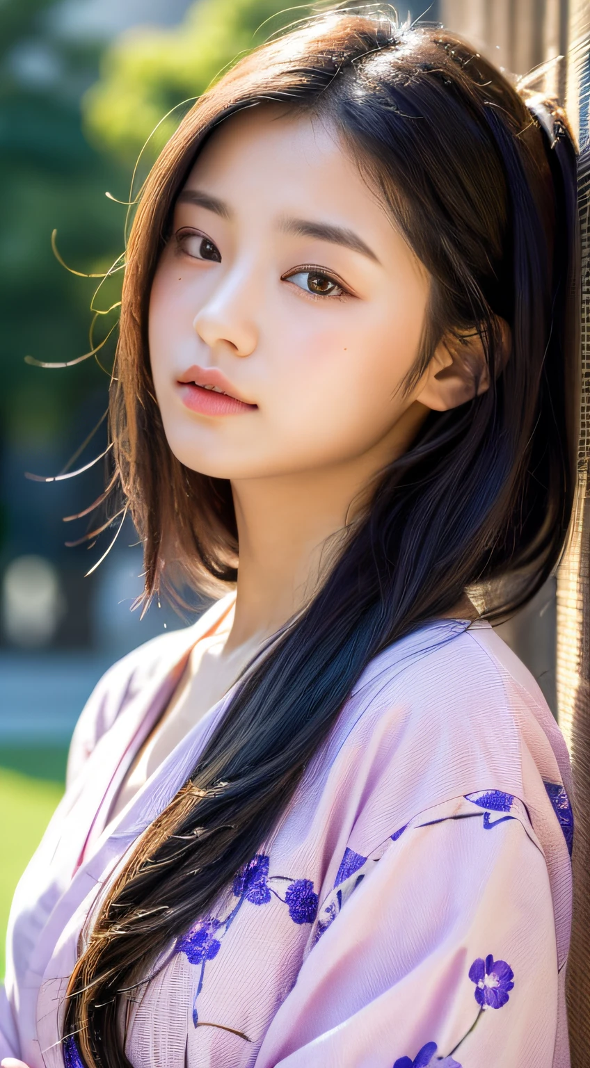 best quality ,masterpiece, illustration, an extremely delicate and beautiful, extremely detailed ,CG ,unity ,8k wallpaper, Amazi,An 18-year-old girl, looking sideways at the camera, has a very detailed face, delicate skin, quiet and composed, black hair, black eyes, on ornate hairpin her hair. She is wearing a charming yukata , with summer festival in the background,