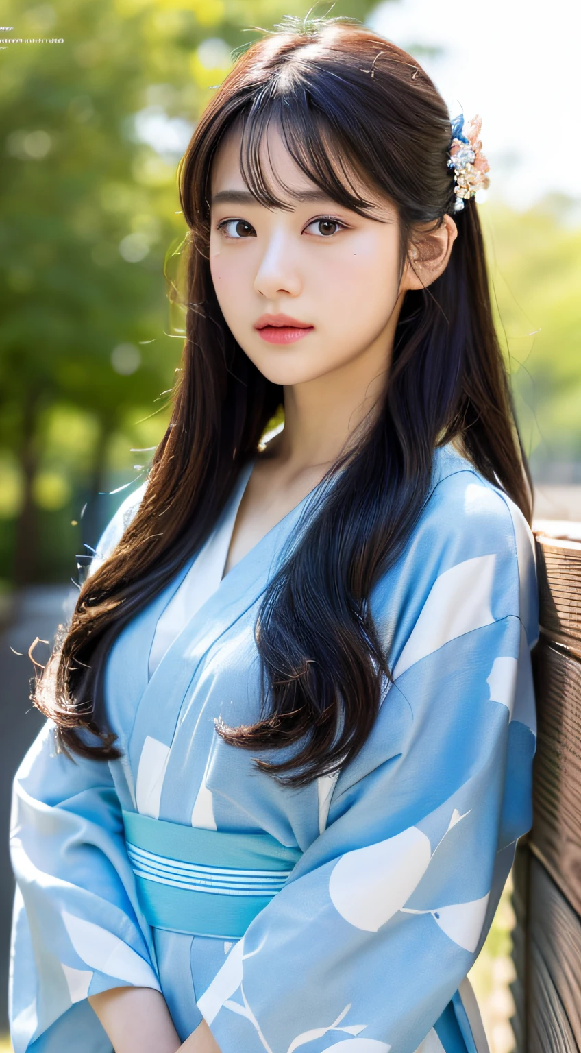 best quality ,masterpiece, illustration, an extremely delicate and beautiful, extremely detailed ,CG ,unity ,8k wallpaper, Amazi,An 18-year-old girl, looking sideways at the camera, has a very detailed face, delicate skin, quiet and composed, black hair, black eyes, on ornate hairpin her hair. She is wearing a charming yukata , with summer festival in the background,