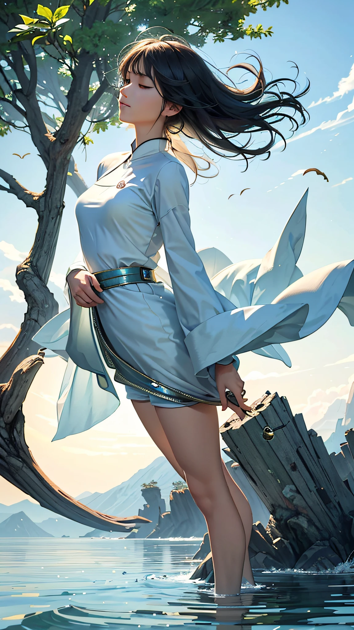 (best quality, masterpiece),peace girl,peaceful atmosphere, tranquility, serenity, quietness, calmness, relaxing, soothing, gentle, composure, contentment, satisfaction, happiness.