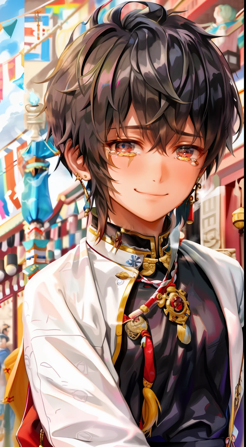 Men, earrings, Tibetan clothes, cigarettes, busts, smiles, (tears), (crying), masterpieces, superlative,