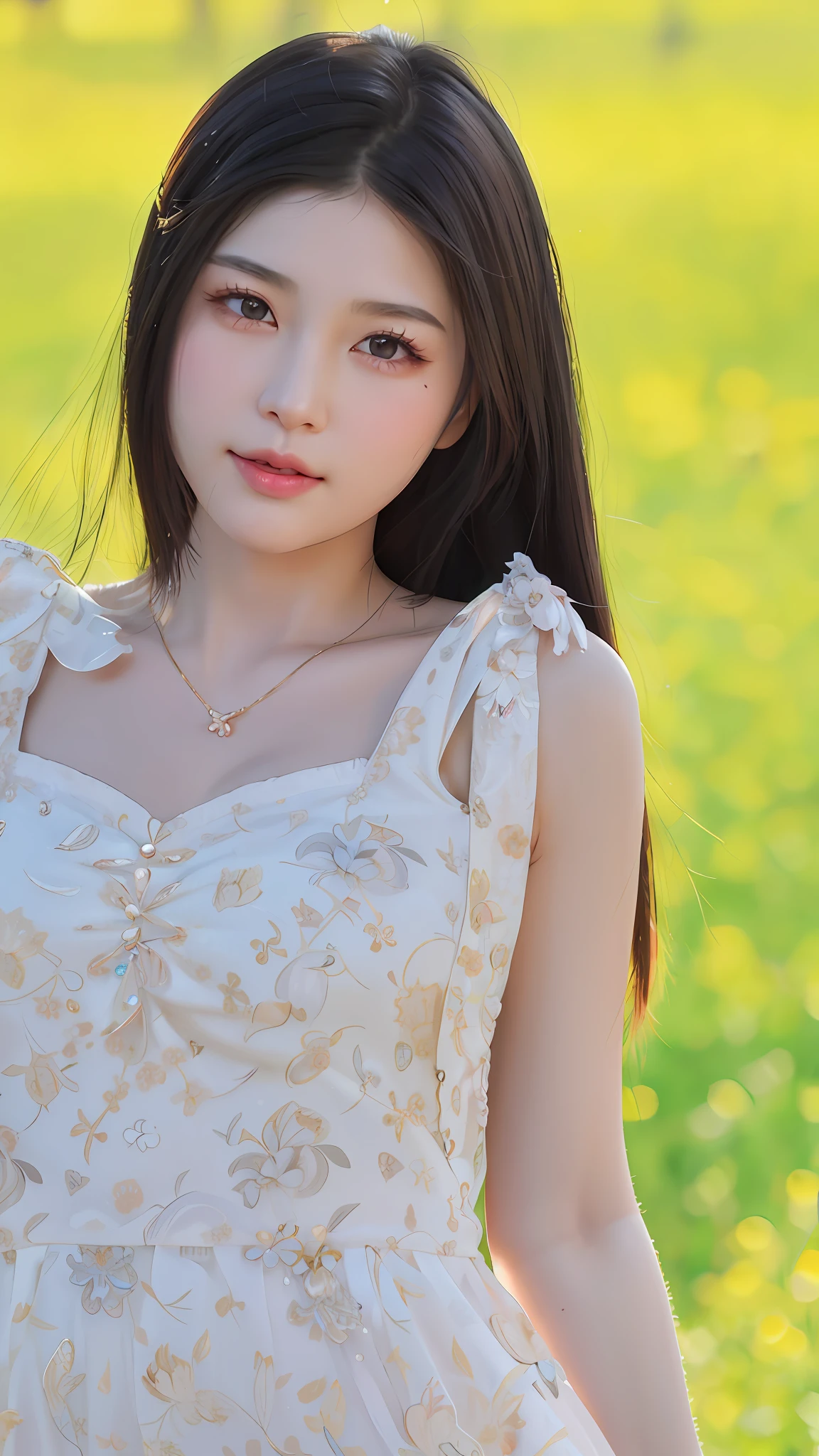 A gentle and lovely Chinese beautiful woman, delicate and sexy collarbone, charming goose egg face, double eyelids, smart peach blossom eyes, pink lips, small upturned nose, bare shoulders, focused face, face close-up, ultra HD, super detail, full body photo, ultra-thin light transmission optimal ratio four fingers and one thumb, JK miniskirt