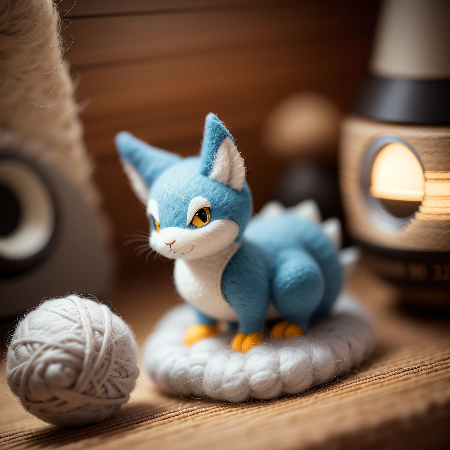 (wool felt, wool knit, cartoon critters), a baby dragon out of the shell, super cute, superb lighting, volume, by Jon Klassen, Studio Ghibli style, tilt-shift, 80mm lens, large aperture, 3D, blender, masterpiece, super detail, best quality, --auto --v6 --s2