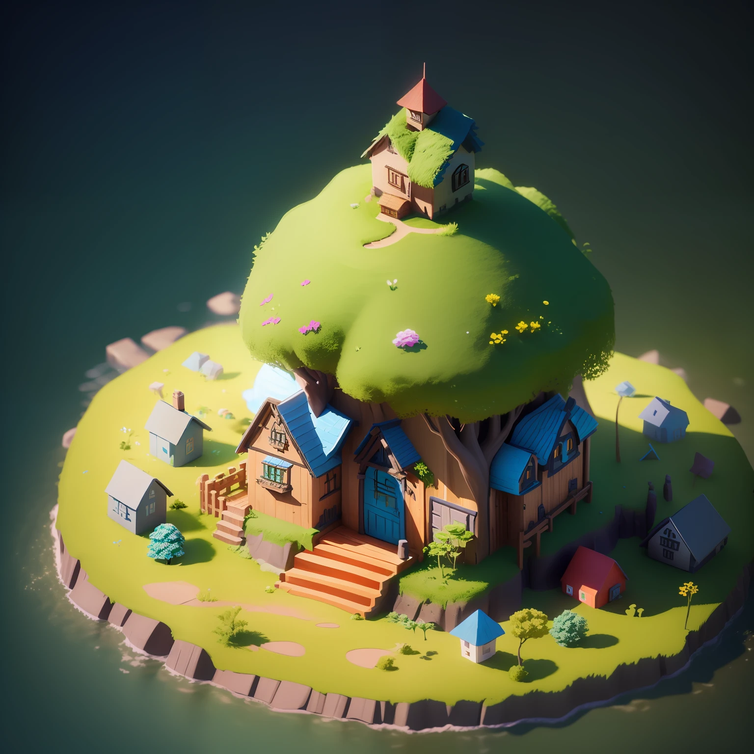 a close up of a small house on a small island, stylized 3d render, 3 d render stylized, stylized as a 3d render, cute 3 d render, stylized 3 d, fantasy 3 d render, isometric 3d fantasy cute house, daily render, beautiful render of a fairytale, super detailed render, super detailed color lowpoly art