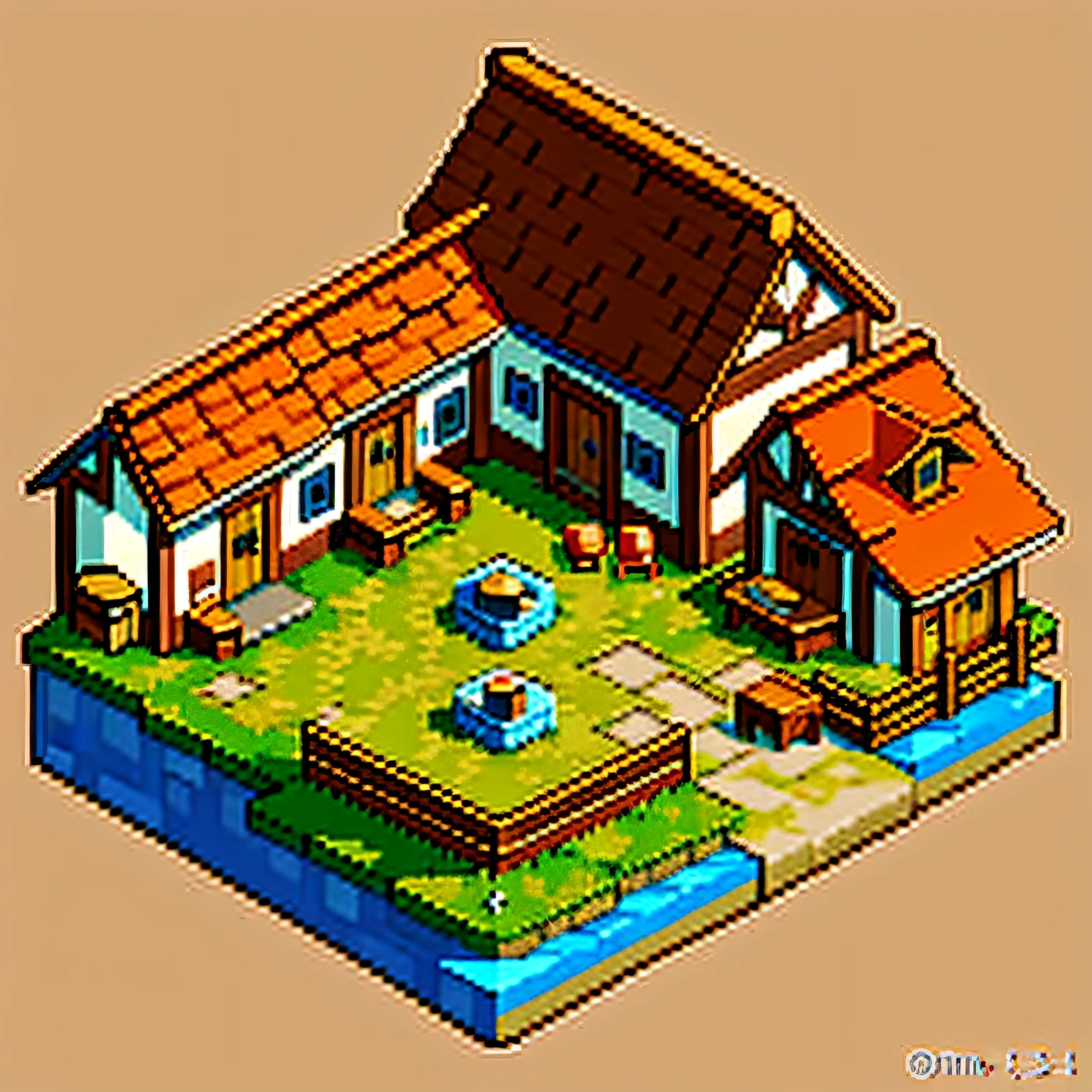 Pixel Art of the Chalet, Enchanting, Warm and Comfortable, Nintendo, Pokemon, Star Valley, Harvest Moon, Animal Crossing, Isometric Perspective