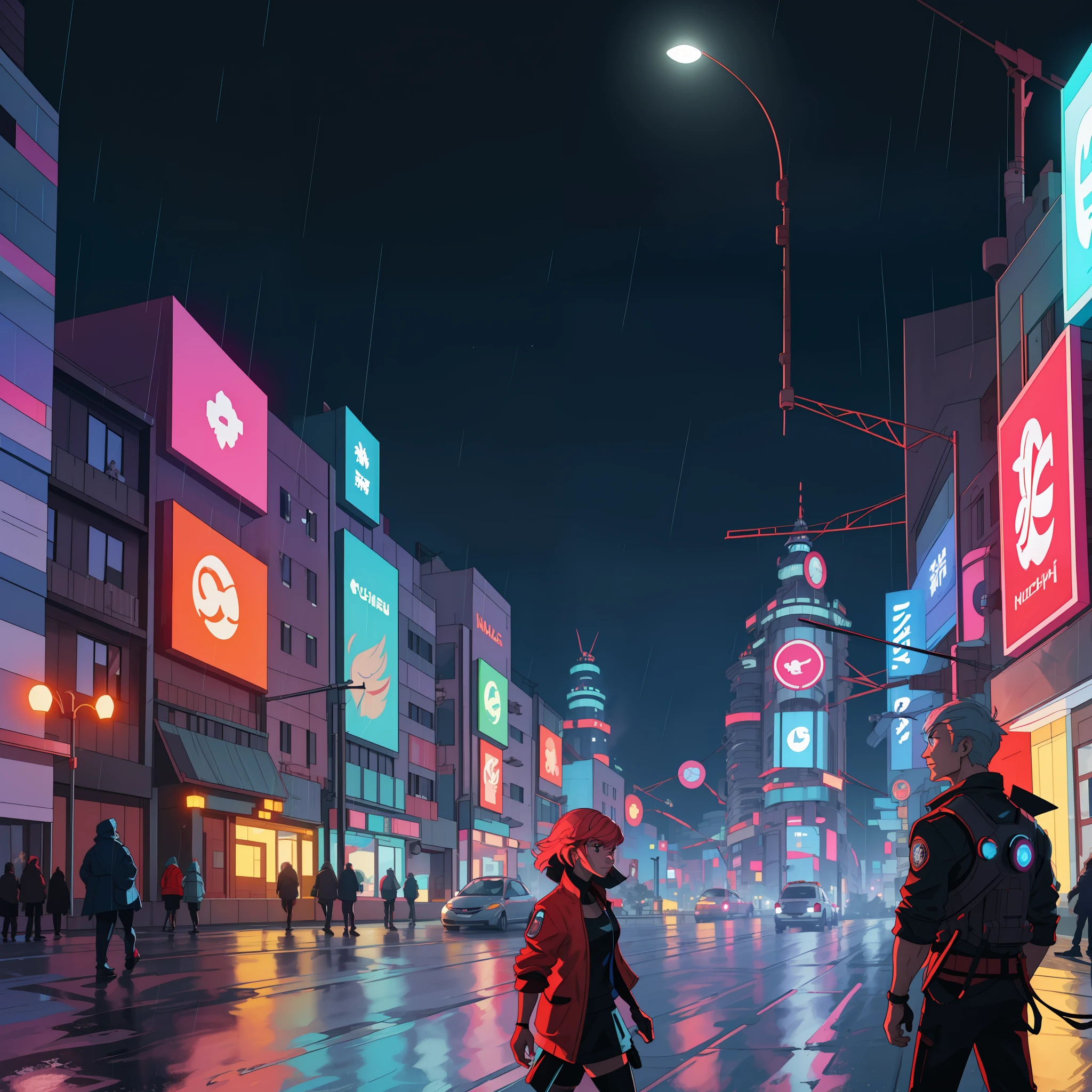 a futuristic city at night with a red car in the middle of the city and a lot of lights, Beeple, cyberpunk city, concept art, retrofuturism, architecture, bridge, building, castle, city, city_lights, cityscape, east_asian_architecture, fire, lamppost, neon_lights, night, outdoors, pagoda, rain, river, road, rooftop, scenery, science_fiction, sky, skyline, skyscraper, street, tower