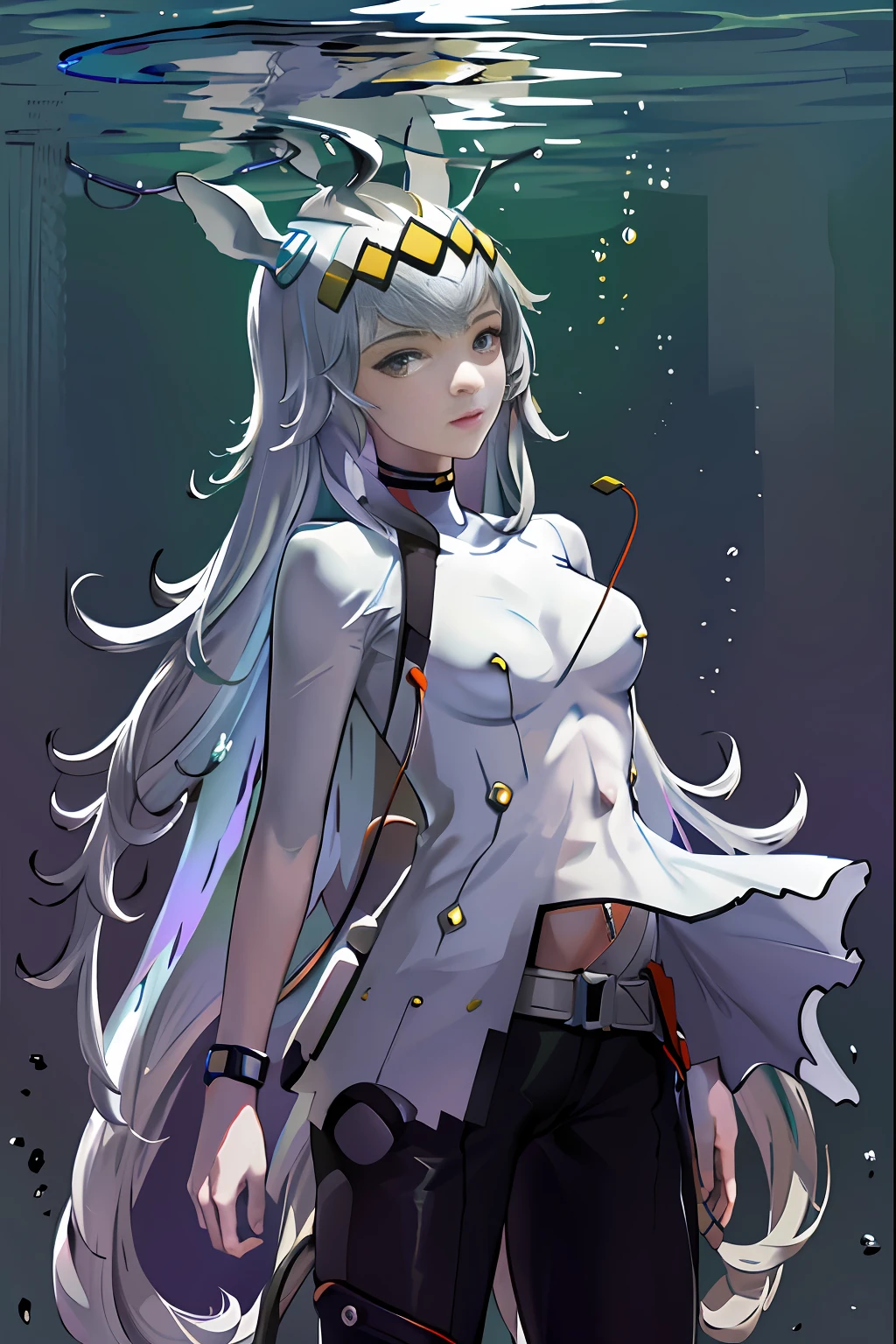 (masterpiece, top quality, best quality, official art, beautiful and aesthetic:1.2), extreme detailed,colorful,highest detailed ((ultra-detailed)), (highly detailed CG illustration), ((an extremely delicate and beautiful)),cinematic light,
cultivation tank,1girl, long hair, solo, underwater, very long hair, bubble, barefoot, air bubble, breasts, bodysuit, submerged, anklet, convenient censoring, freediving, medium breasts
full body,machine made joints,blood vessels connected to tubes,mechanical vertebra attaching to back,mechanical cervial attaching to neck,expressionless,wires and cables attaching to neck,wires and cables on head,character focus,science fiction,blood,Oguri Cap \(uma musume\)