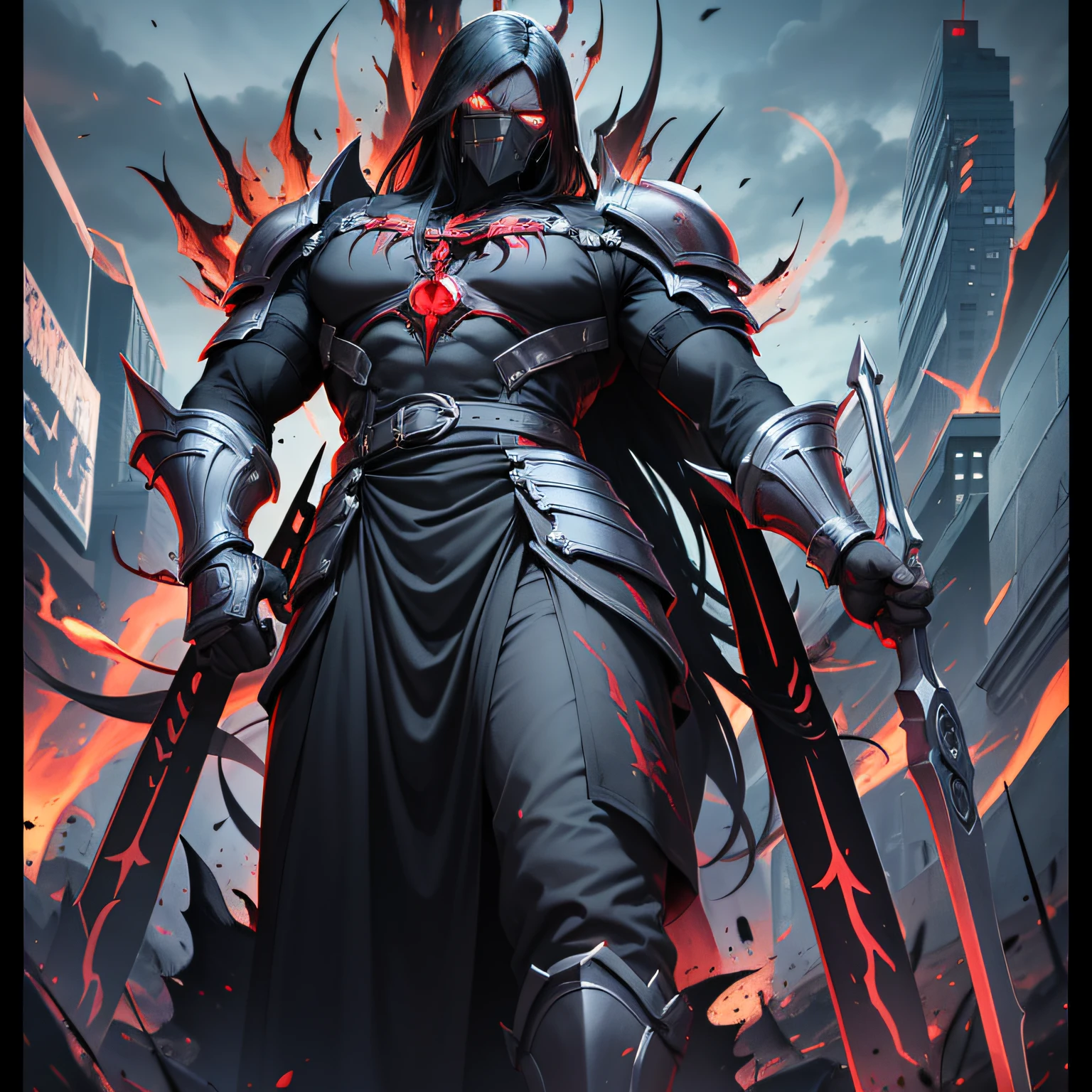 The Revenge Aspect personifies the relentless thirst for retaliation and the desire to cause pain to those who have wronged him. His appearance is marked by dark and distorted features, reflecting the corruption and obscurity of his intentions.
The Revenge Aspect has a muscular and intimidating body, denoting its physical strength and power. His stature is imposing, with an erect and dominant posture. Each move is executed with determination and agility, conveying an aura of imminent threat.
He wears black armor, forged in the flames of hatred and revenge. His costume is adorned with sinister symbols and sharp details, which echo his fierce and ruthless nature. On his belt, he carries sharp, lethal weapons, ready to deliver vicious blows to his enemies.
The eyes of the Aspect of Vengeance shine with intense fury and relentless determination. Your iris may be a glowing shade of red or a deep, unsettling black void. His piercing gaze is capable of intimidating and frightening even the bravest opponents.
His face is scarred, visible evidence of his incessant quest for revenge. These marks tell stories of past battles and violent encounters with those who defied their wrath. Each scar is a reminder of the price paid by those who oppose it.
The presence of the Aspect of Vengeance is accompanied by an atmosphere charged with tension and fear. Its mere existence evokes a sense of dread, causing even the bravest to hesitate to confront it. His dark and oppressive aura envelops those around him, increasing the sense of impending retribution.
The Revenge Aspect seeks to inflict suffering on those who have wronged it, knowing no limits in its quest for twisted justice. He is driven by an insatiable desire to make his enemies pay for his transgressions, and will not rest until his revenge is complete.