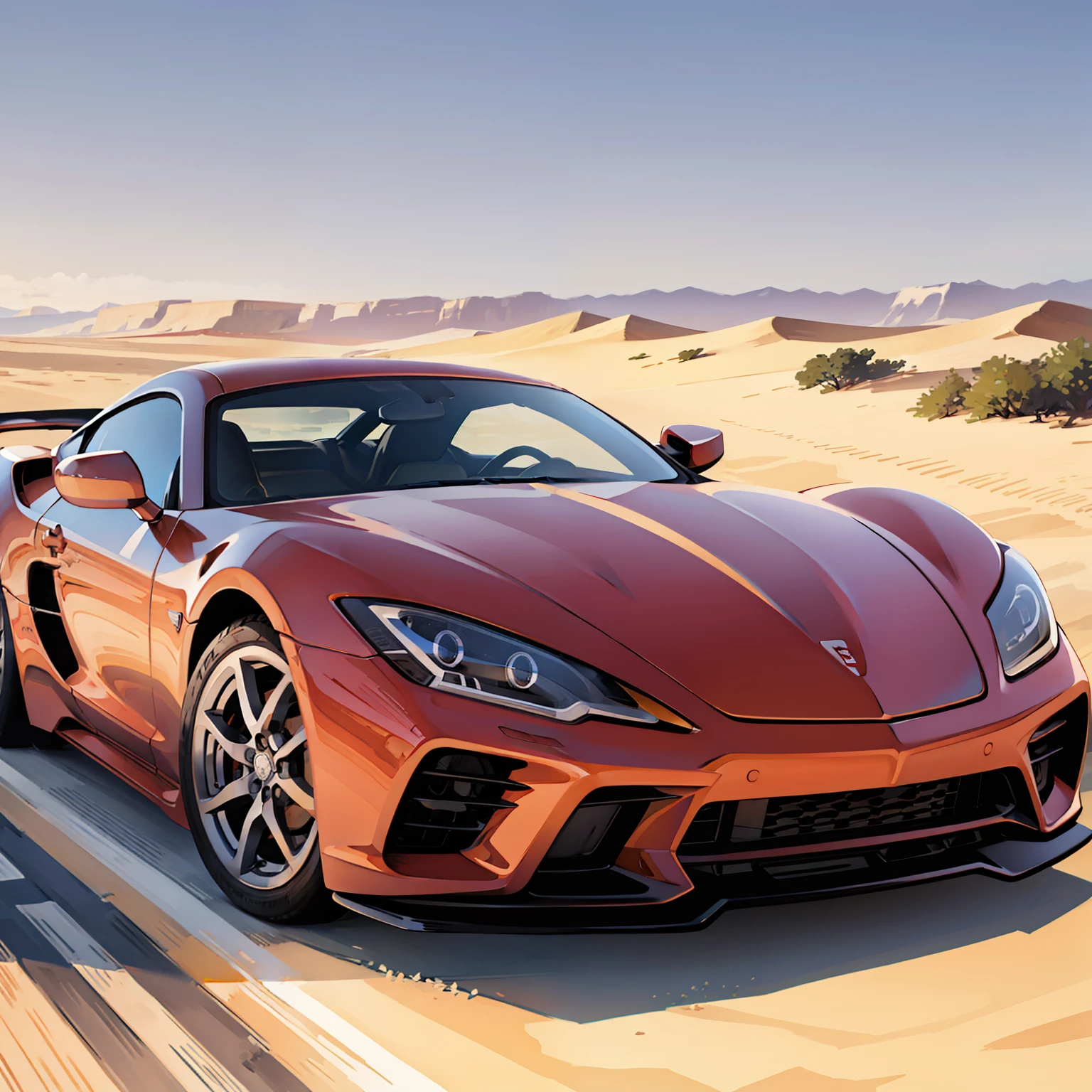 Sports car, red, in the desert, running, there is a beauty in it, --auto --s2