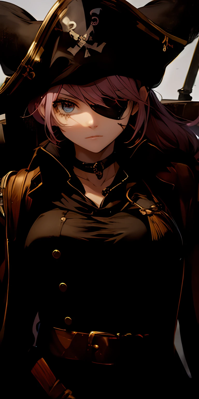 Female pirate, eye patch, gun, sword