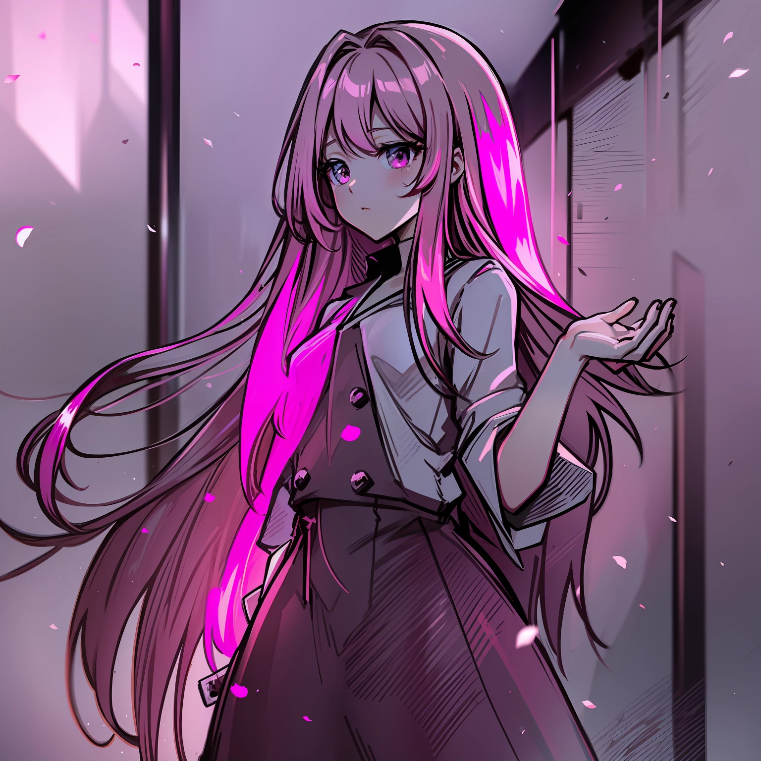 long hair beautiful girl anime hair flouresente pink color