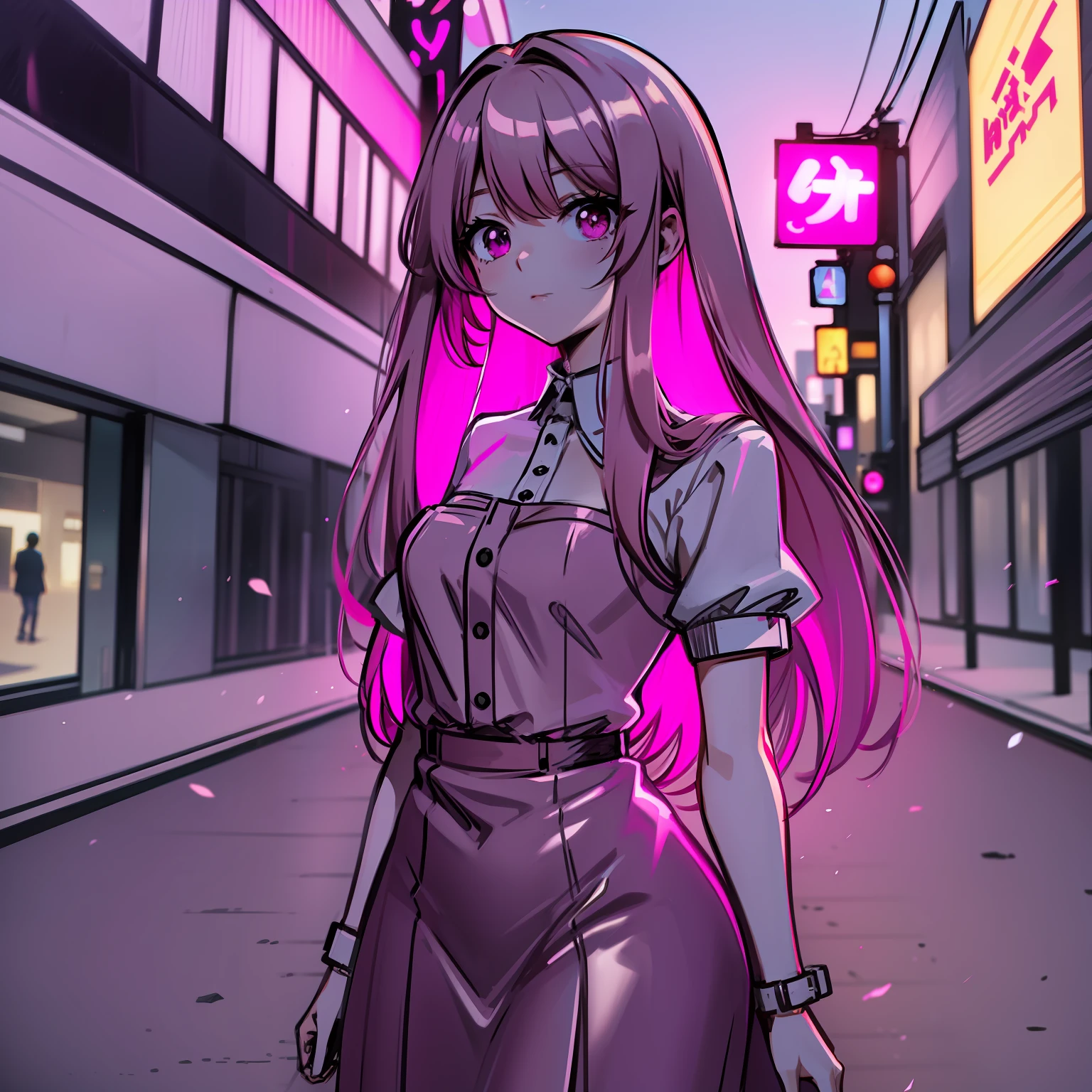 long hair beautiful girl anime hair flouresente pink color