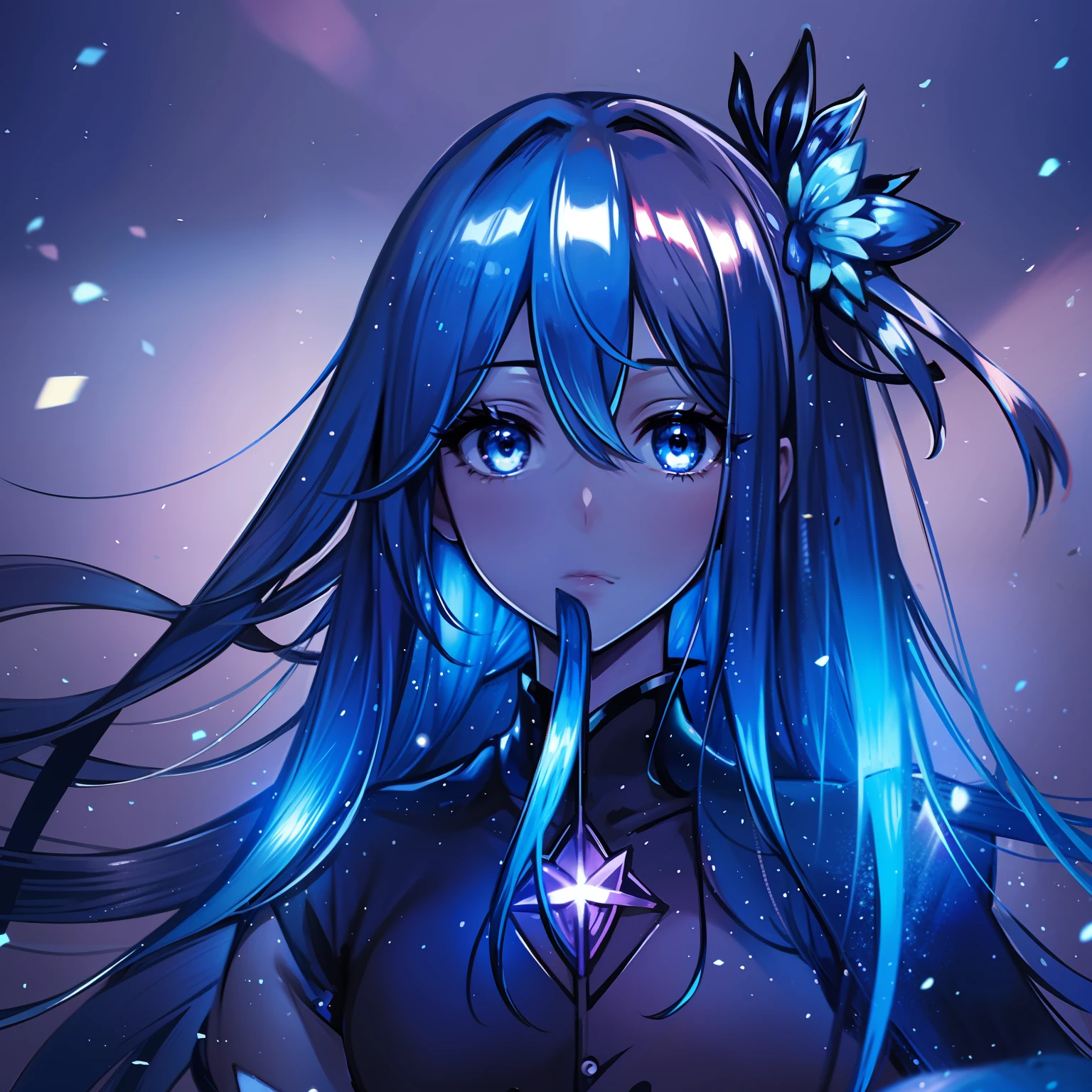 long hair beautiful girl anime hair flouresente corroxo and blue shiny.