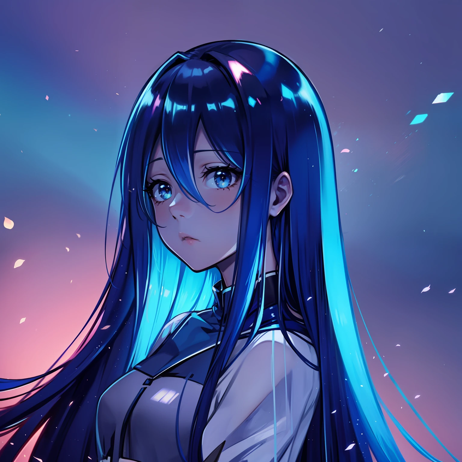 long hair beautiful girl anime hair flouresente corroxo and blue shiny.