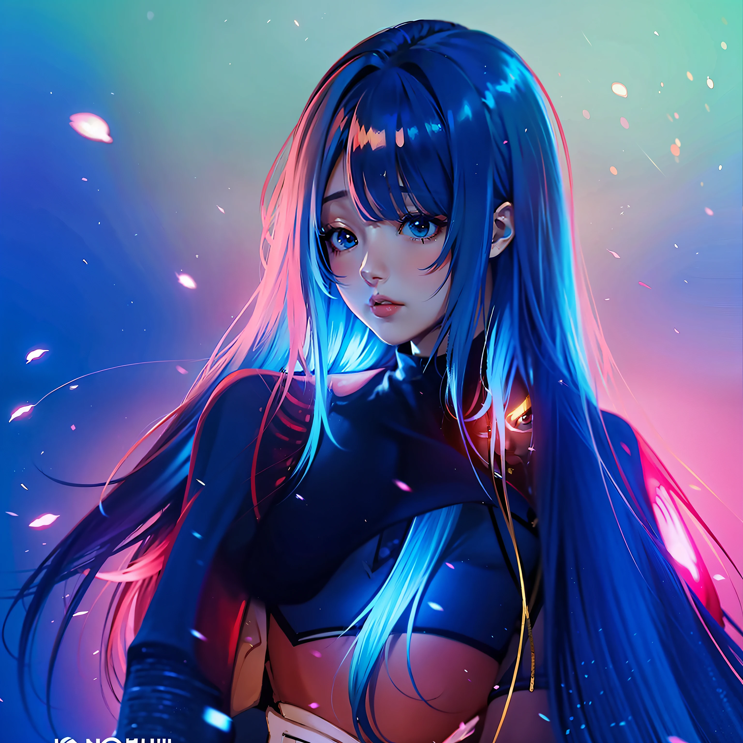 long hair beautiful anime girl hair flouresente corroxo and bright blue