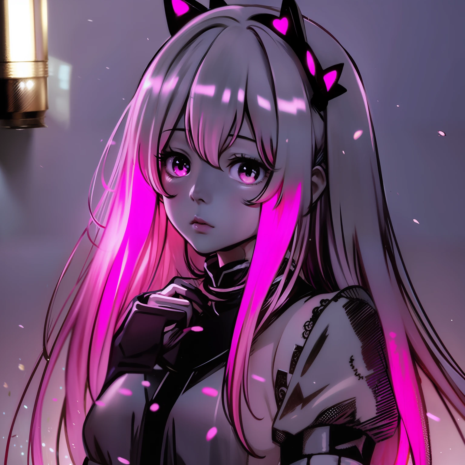 long hair beautiful girl anime hair flouresente pink color