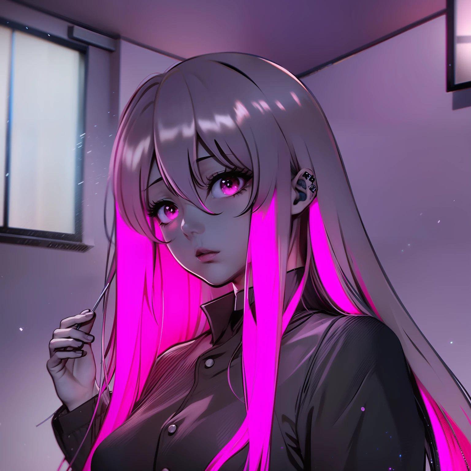 long hair beautiful girl anime hair flouresente pink color